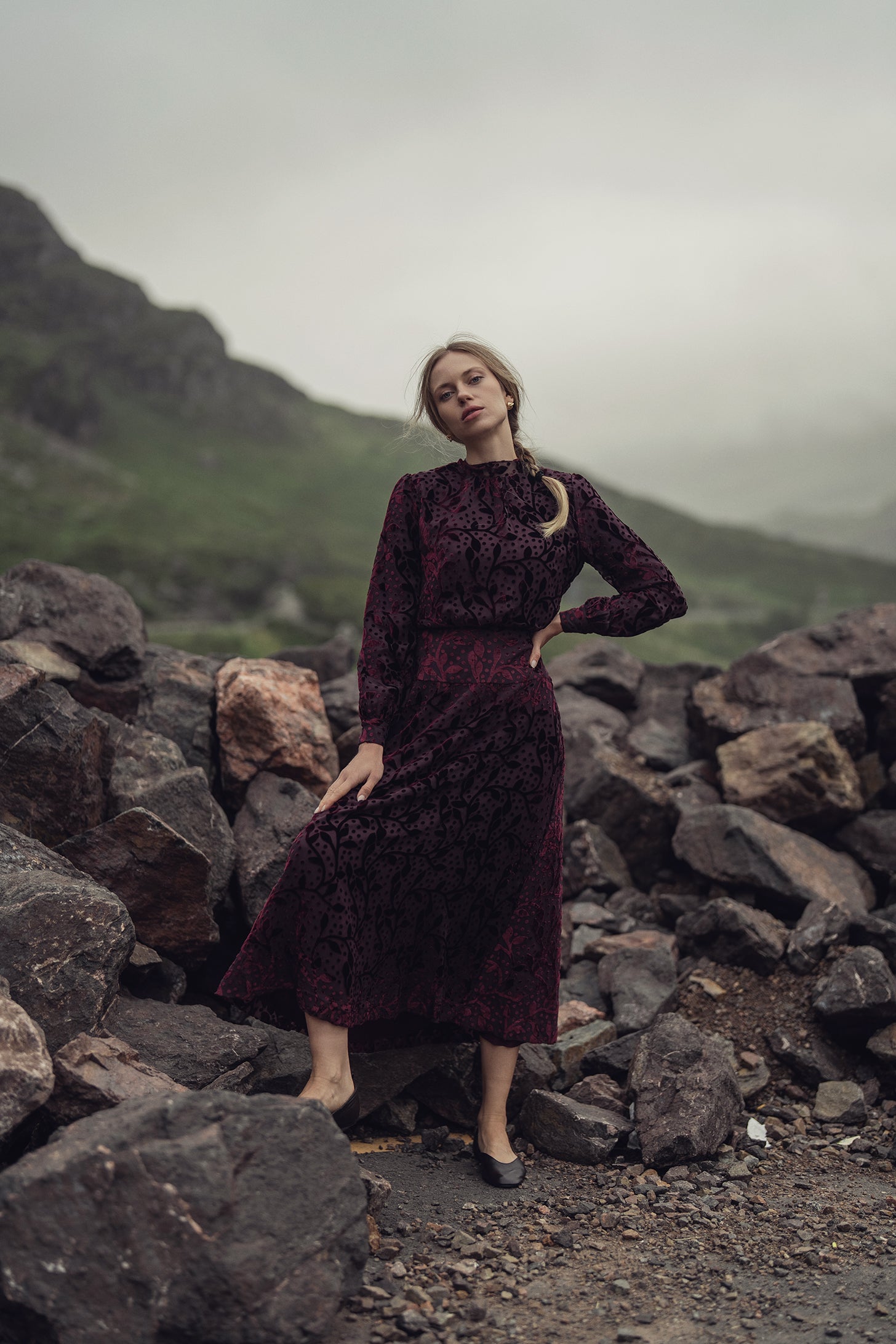 Waisted Yoke Dress-Burgundy Velvet Leaves – Fame on Central Waisted Yoke Dress-Burgundy Velvet Leaves – Fame on Central