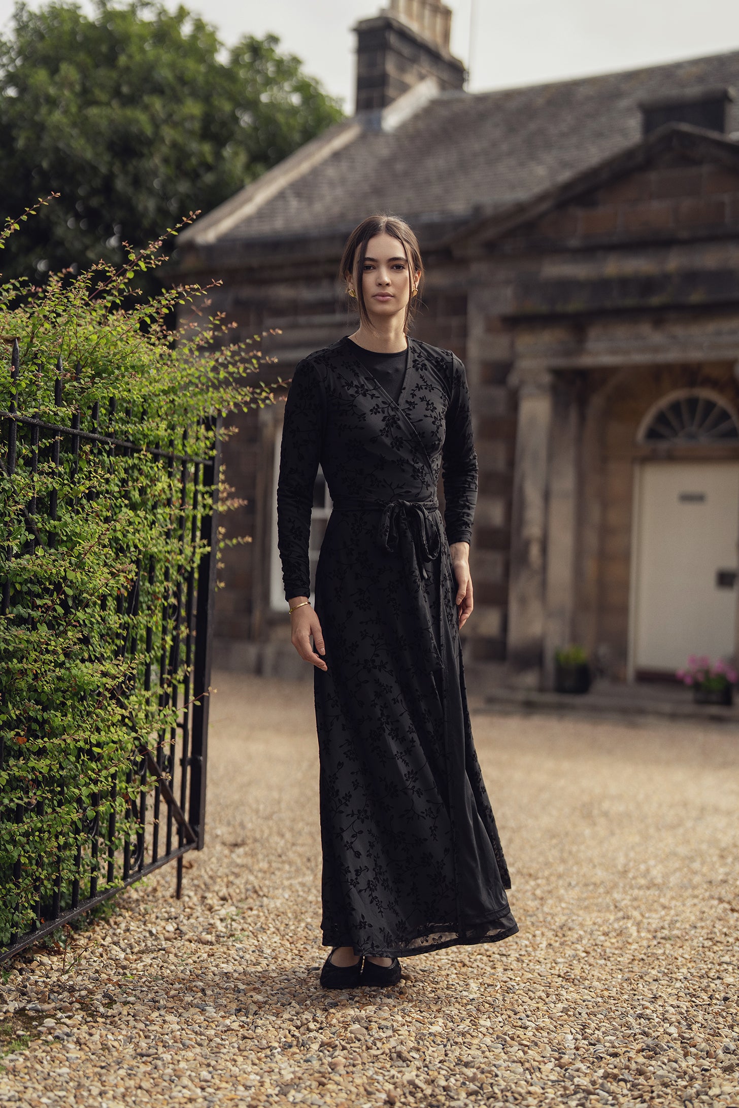 Velvet Wrap Dress-Black - Main Image
