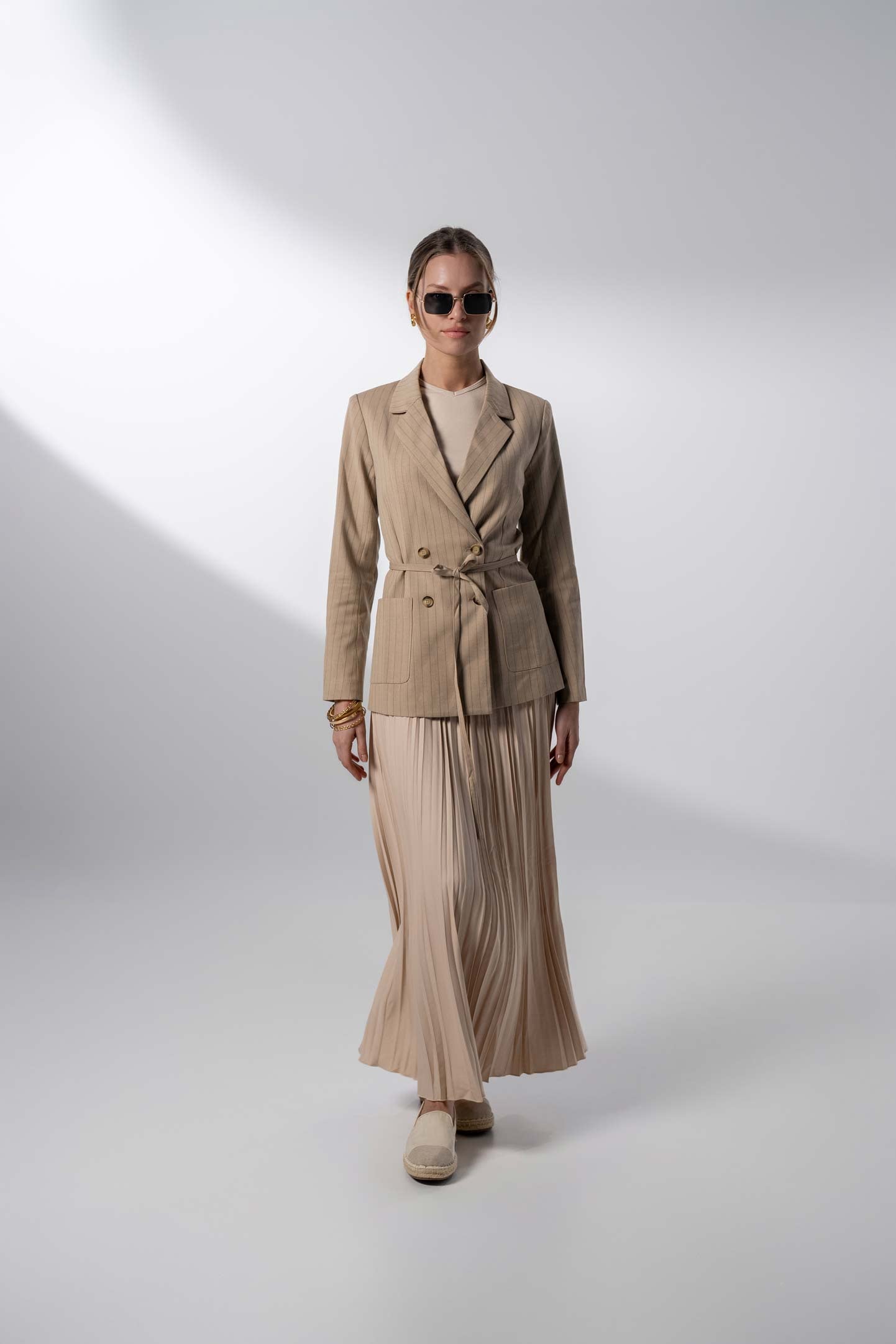 Double Breasted Pinstripe Jacket-Brown