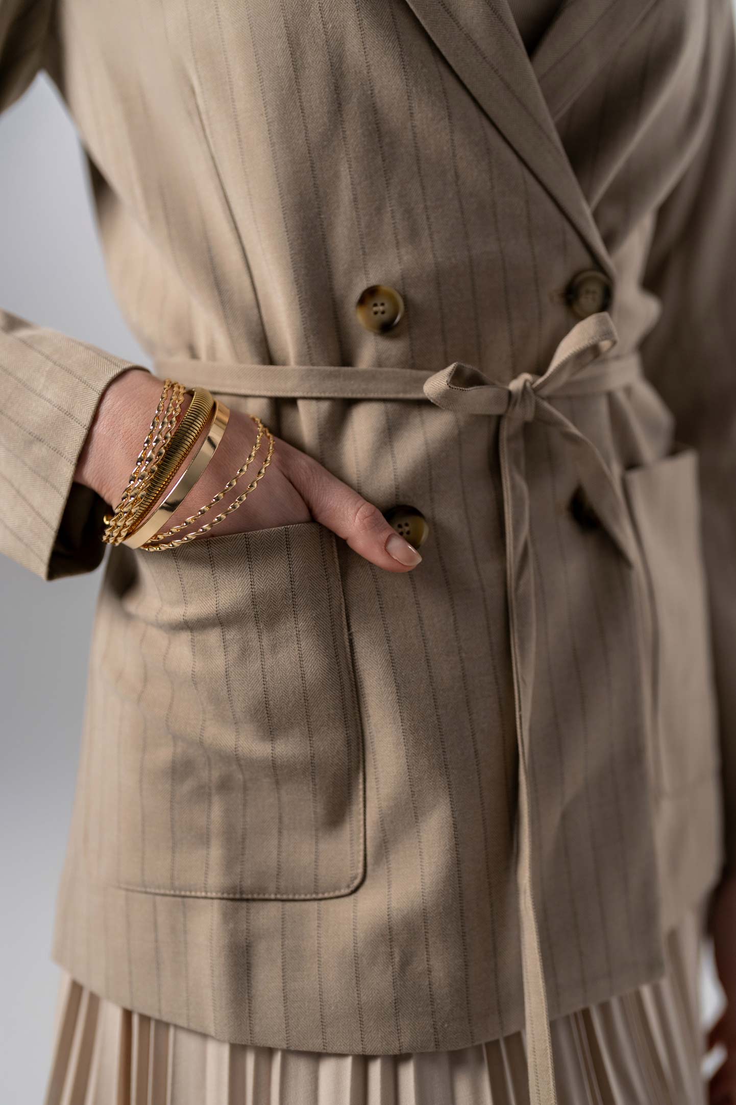 Double Breasted Pinstripe Jacket-Brown