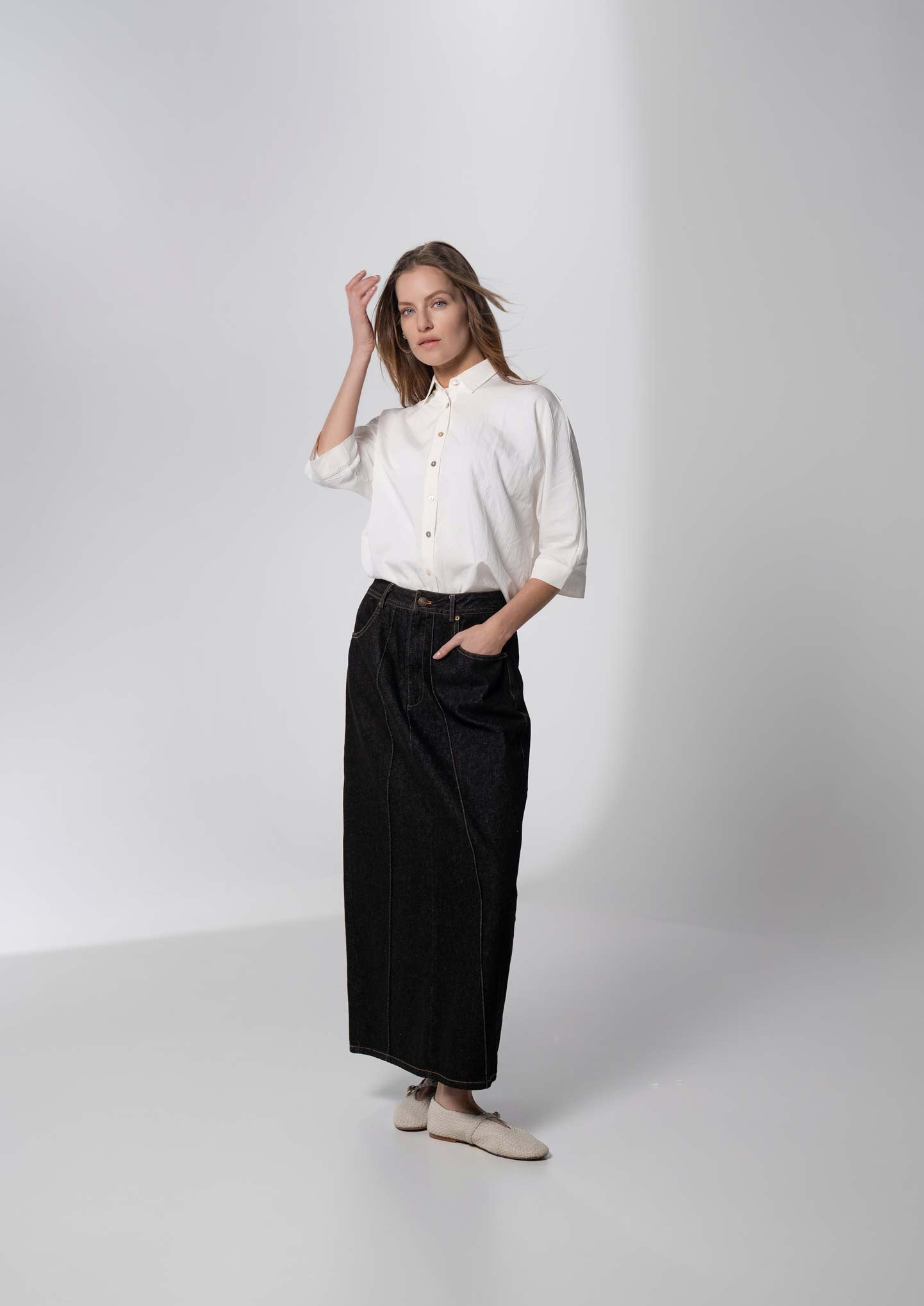 Boxy Dolman Sleeve Crinkle Blouse-White