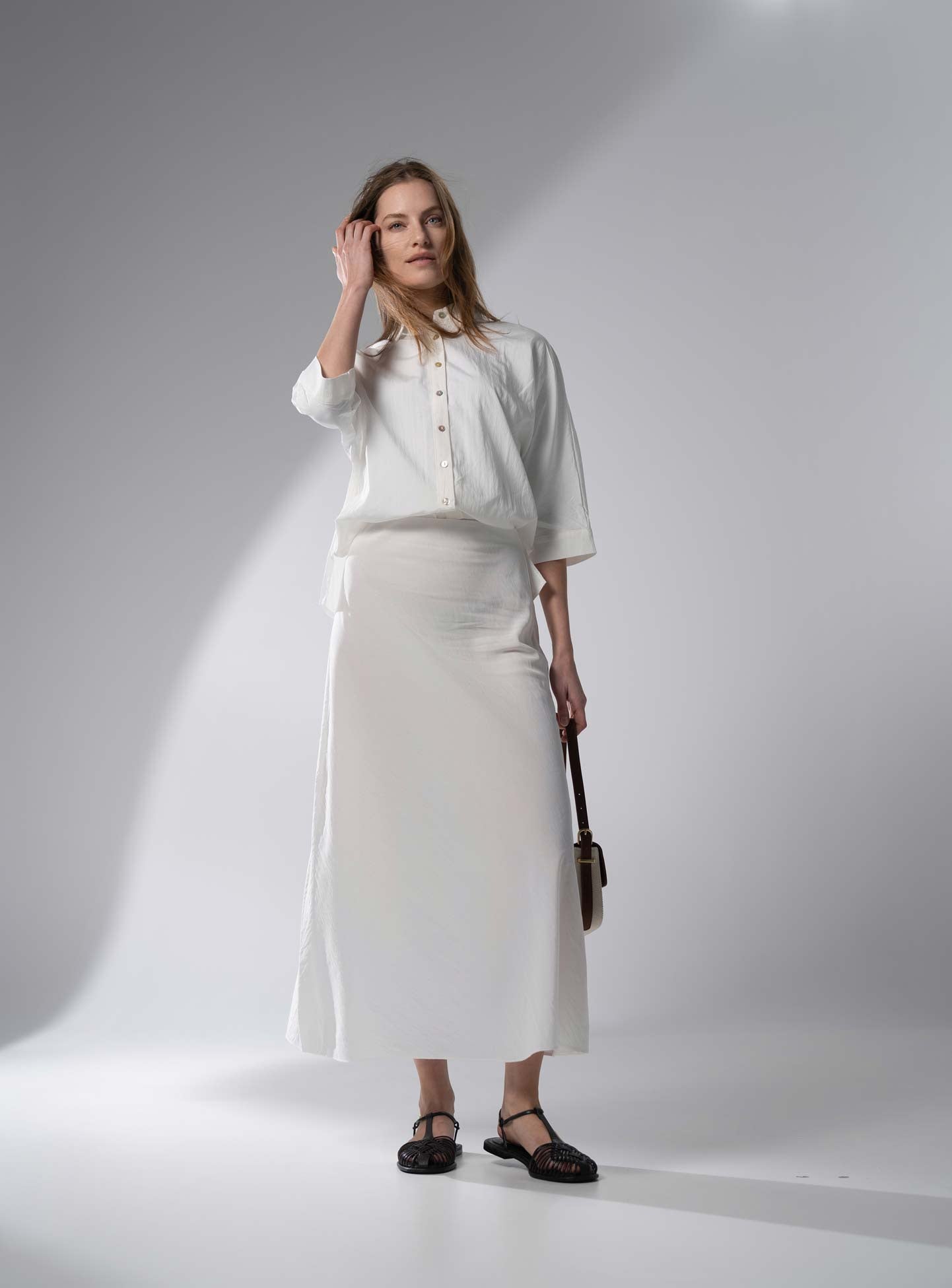 Boxy Dolman Sleeve Crinkle Blouse-White