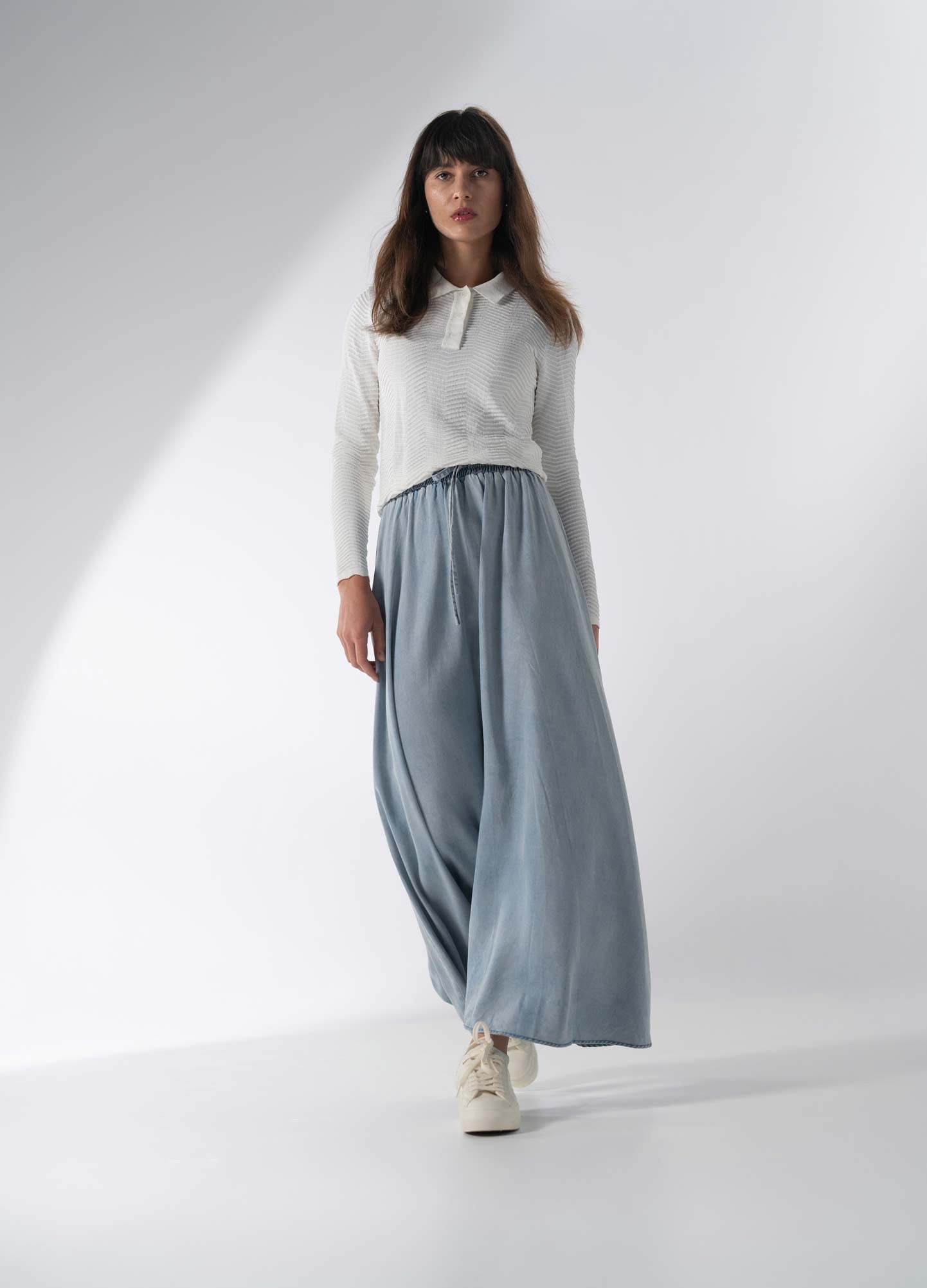Drawstring Circle Skirt-Light Blue Denim