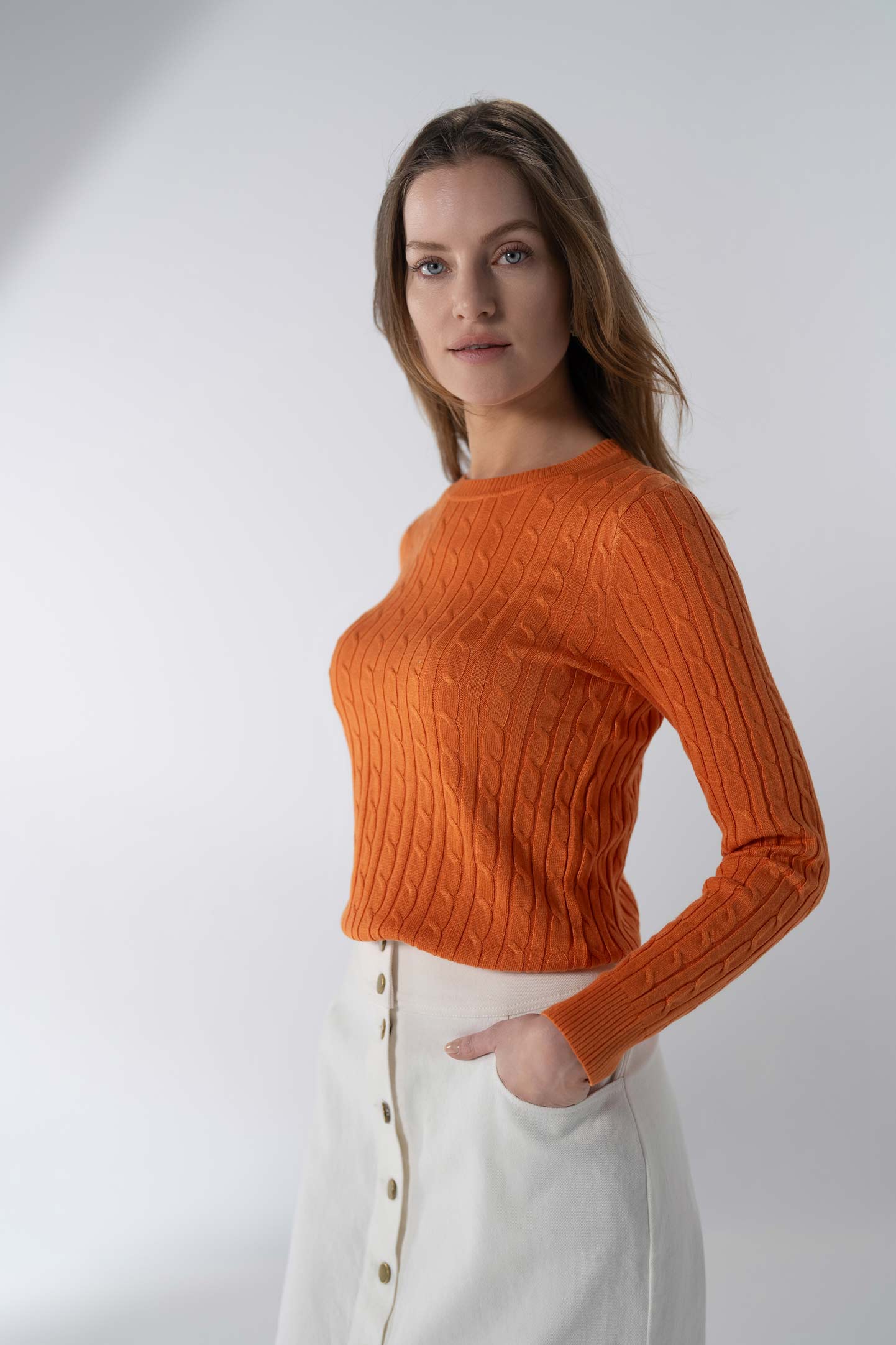 Knit Cable Sweater-Orange