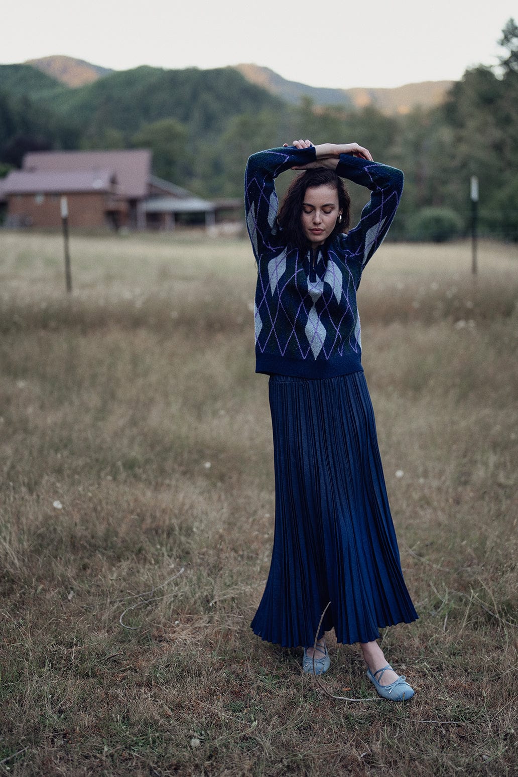 Wool Blend Pleated Skirt Navy Fame on Central