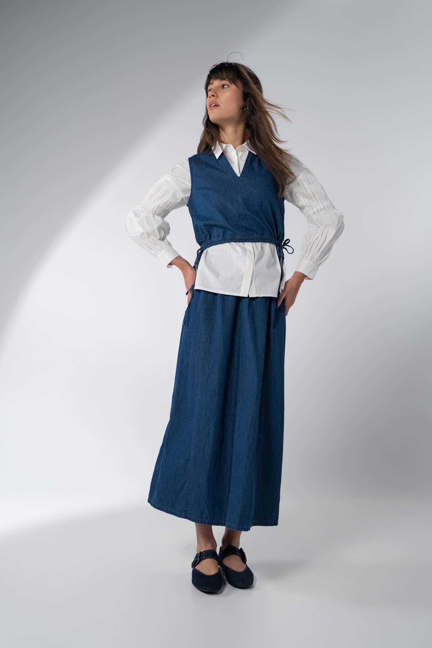 Pleated Sleeve Detail Blouse-White