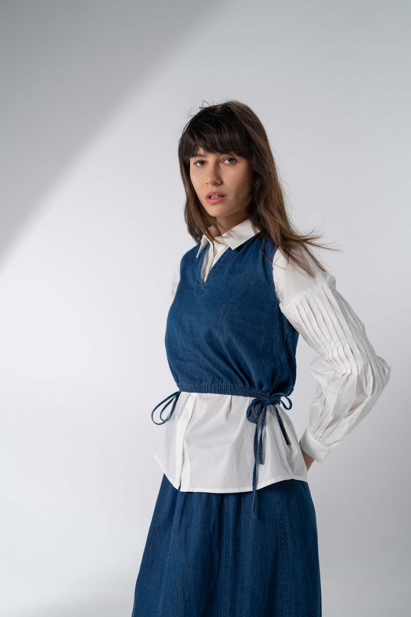 Pleated Sleeve Detail Blouse-White