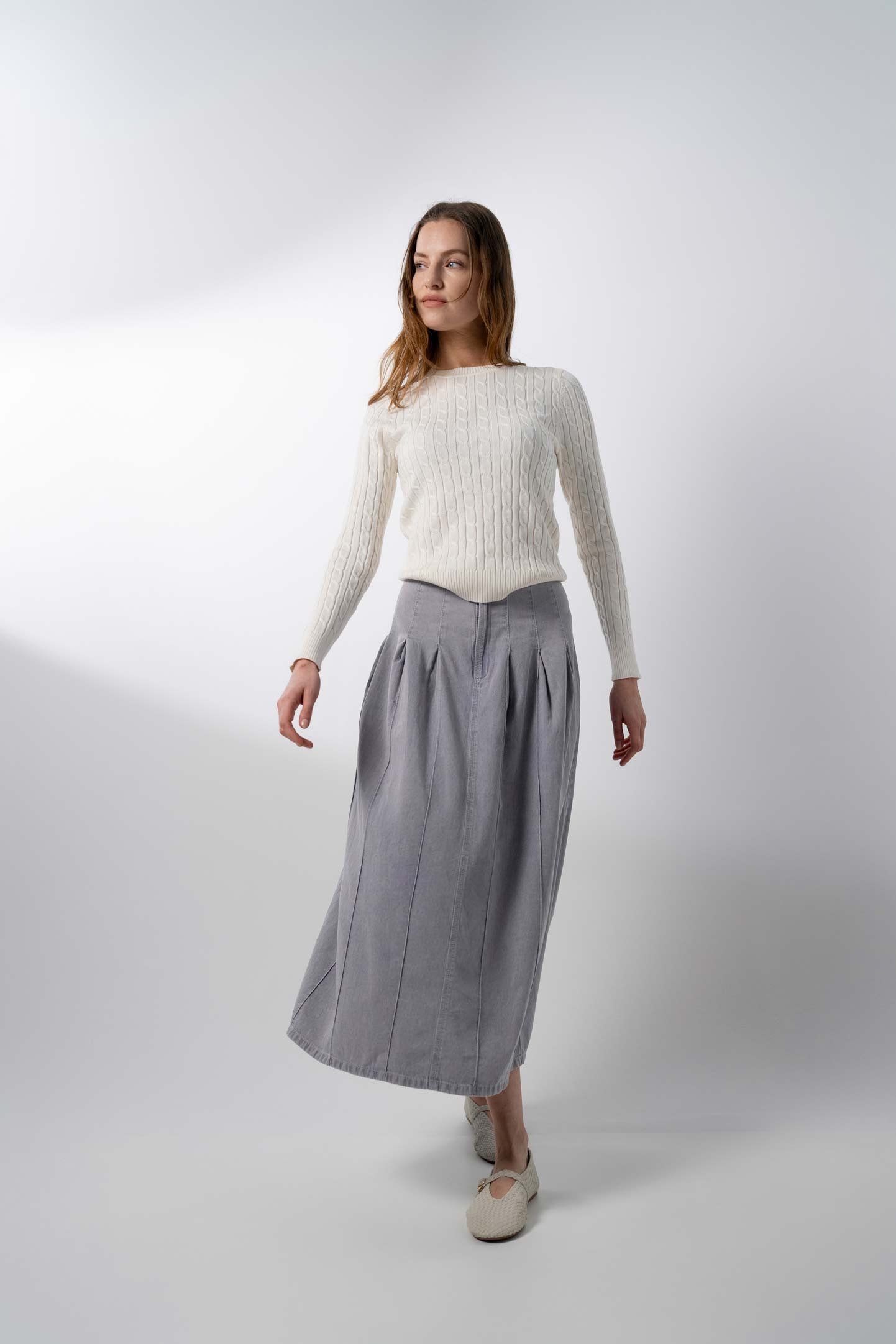 Stitched Pleated Skirt-Lavender