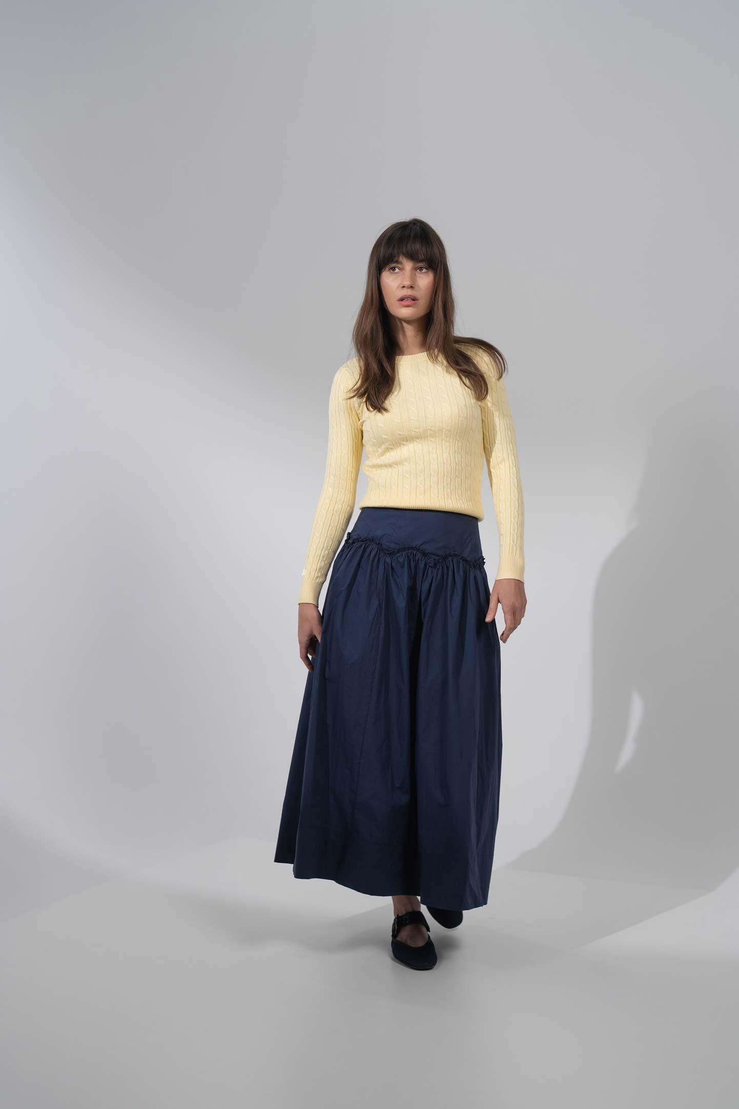 Knit Cable Sweater-Pale Yellow