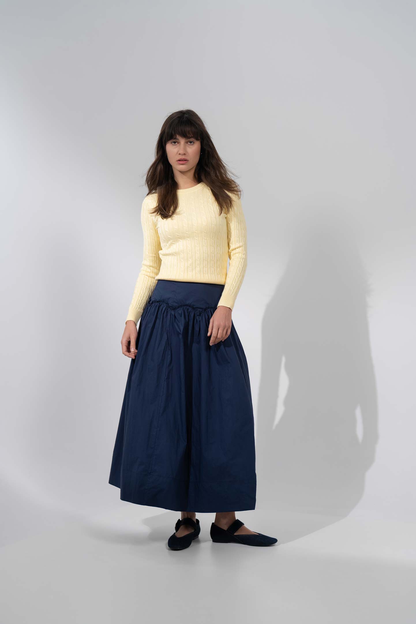 Yoke Ruffle Skirt-Navy