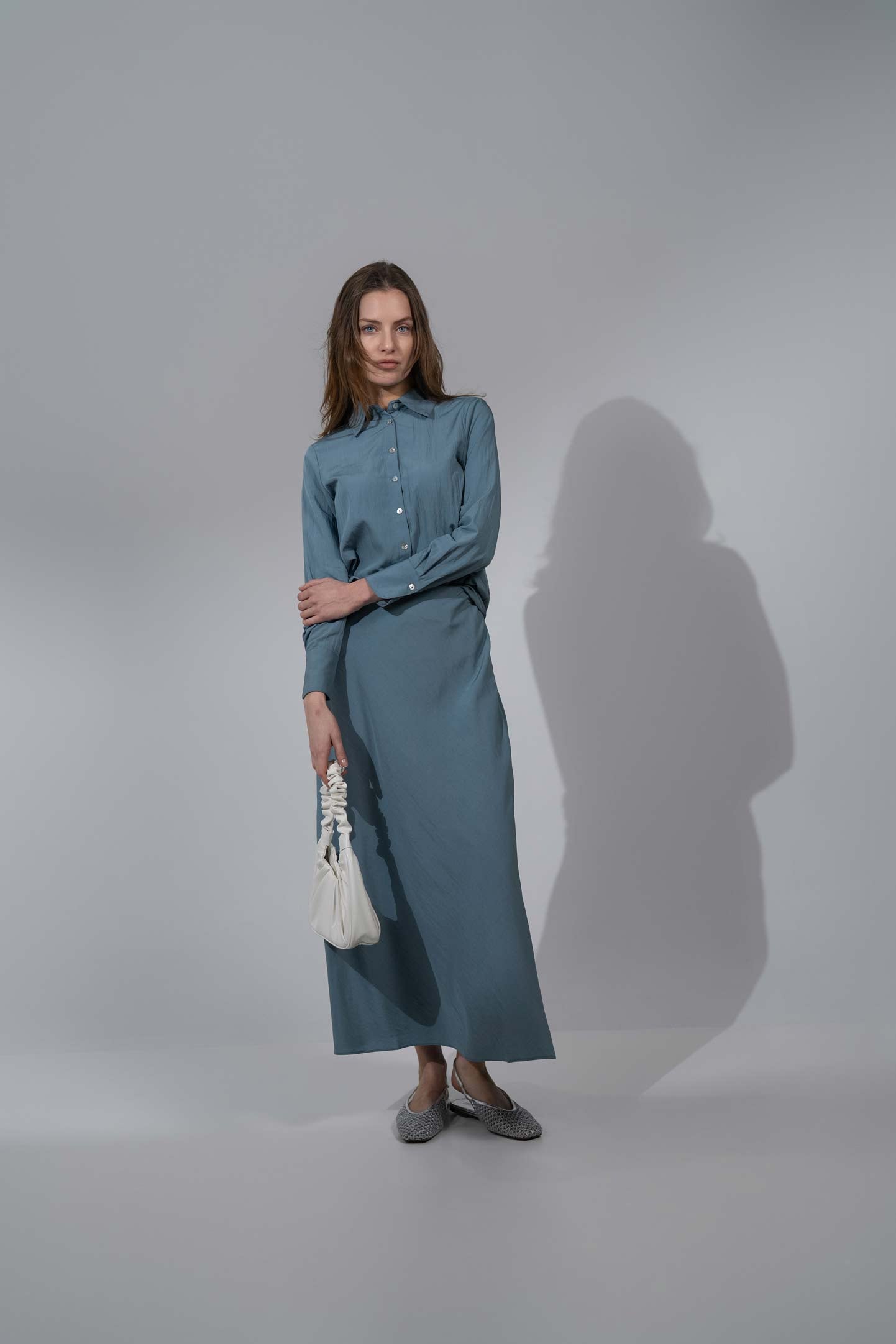 Crinkle Cotton Skirt 37"-Robin Blue