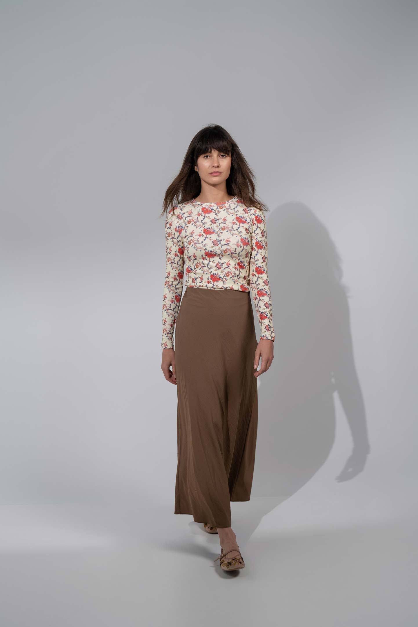Crinkle Skirt 37"-Brown