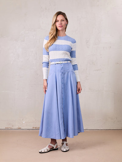 Tencel Yoke Button Down Skirt-Periwinkle Blue