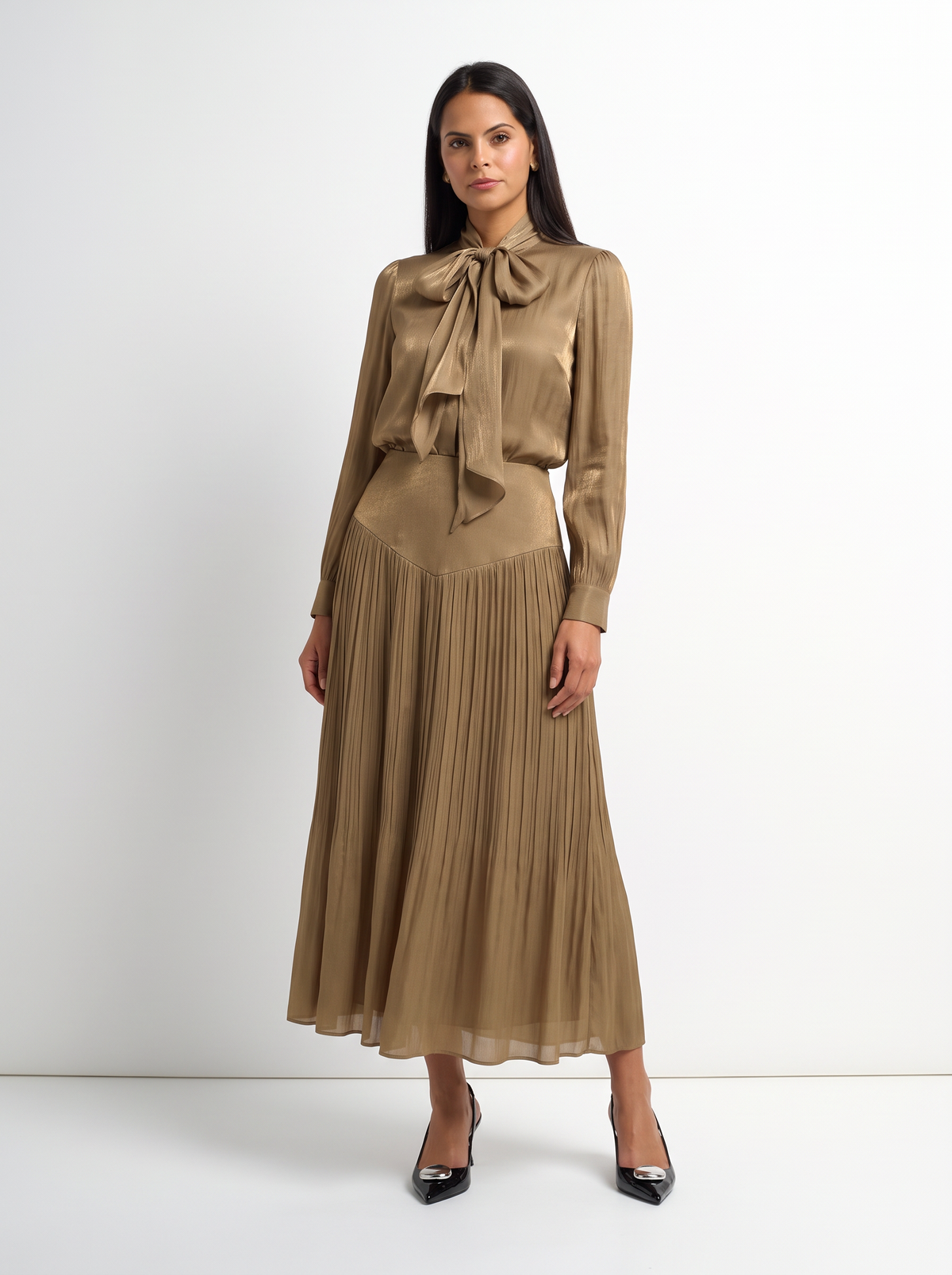 Pointed Yoke Shimmer Skirt - Bronze