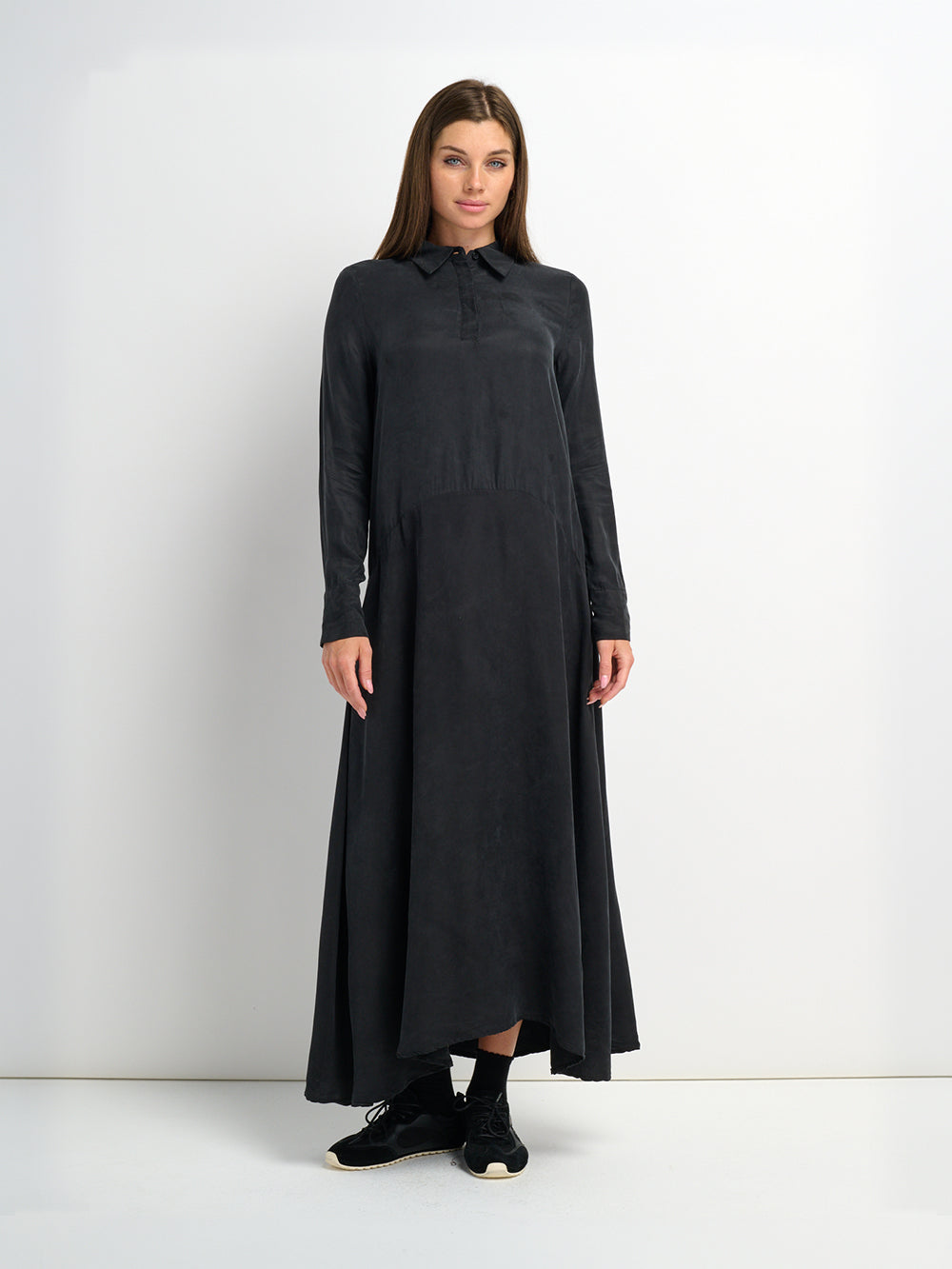 Cupro Drop Waist Maxi Dress - Black