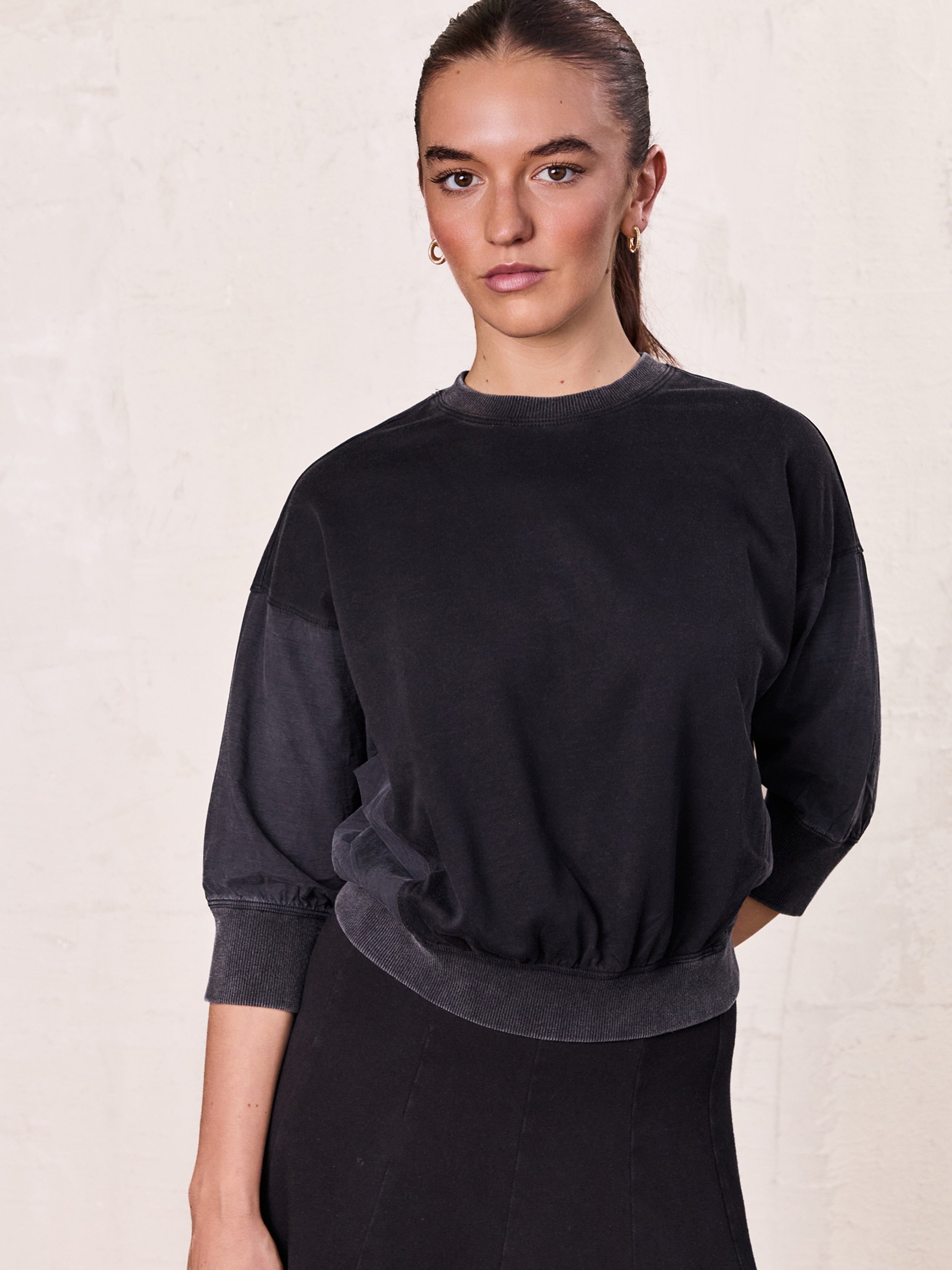 Washed Dolman Bomber Tee-Black