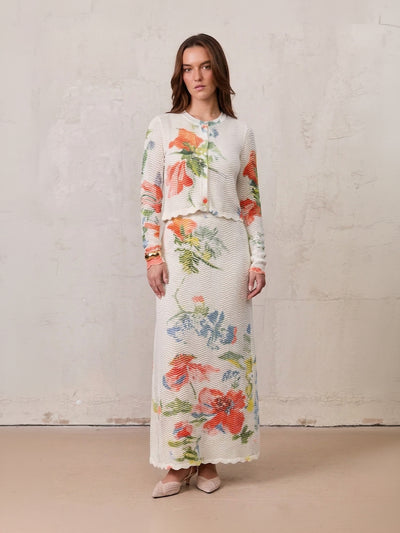 Wave Design Slip Dress-Coral Flower