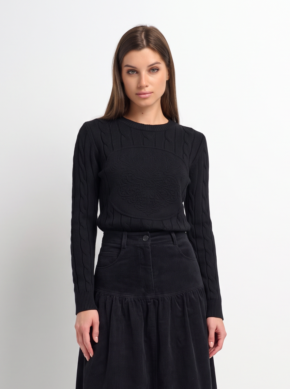 Embossed Cable Sweater - Black