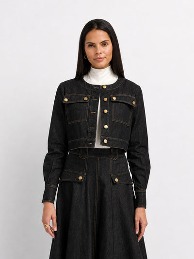 Crop Denim Jacket - Black