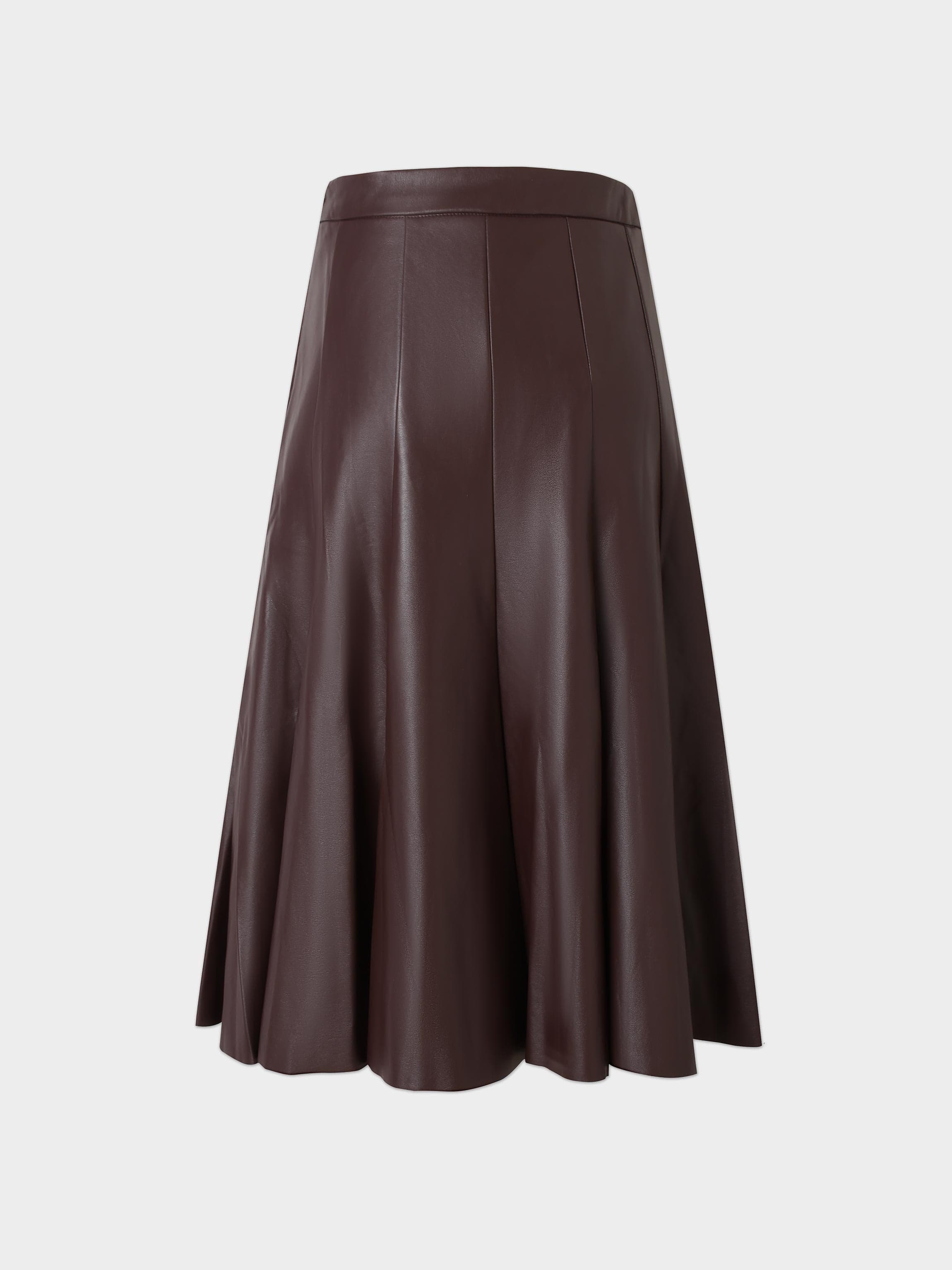 Flare Leather Skirt 27"-Brown