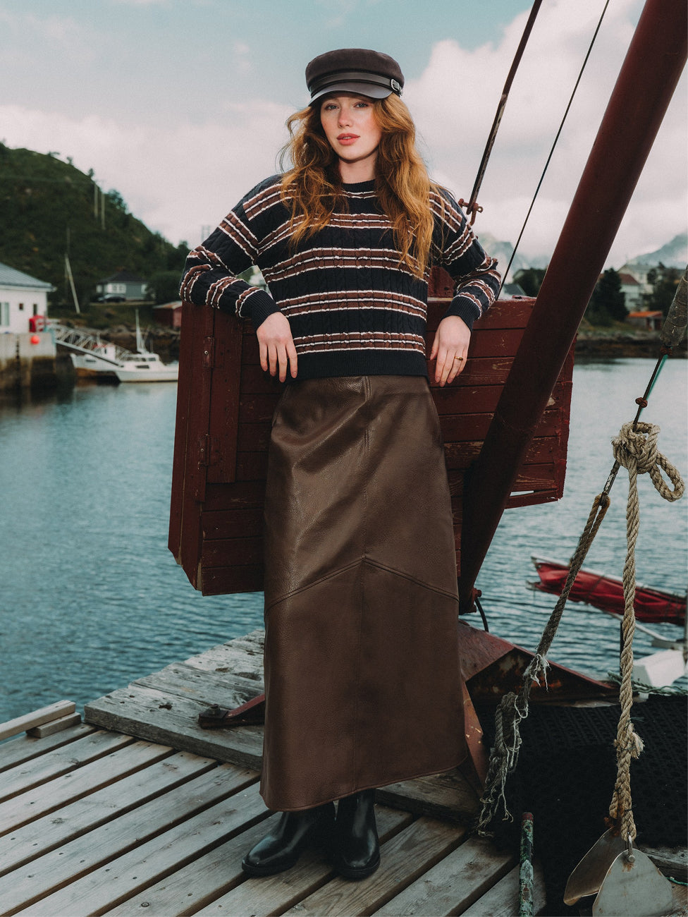 Cable Striped Sweater - Navy