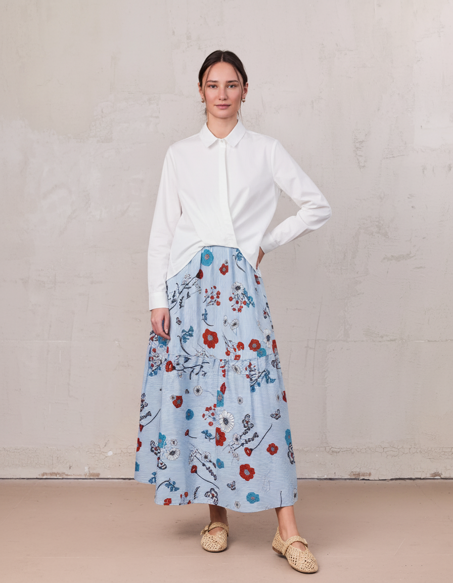 Cotton Prairie Skirt-Striped Floral