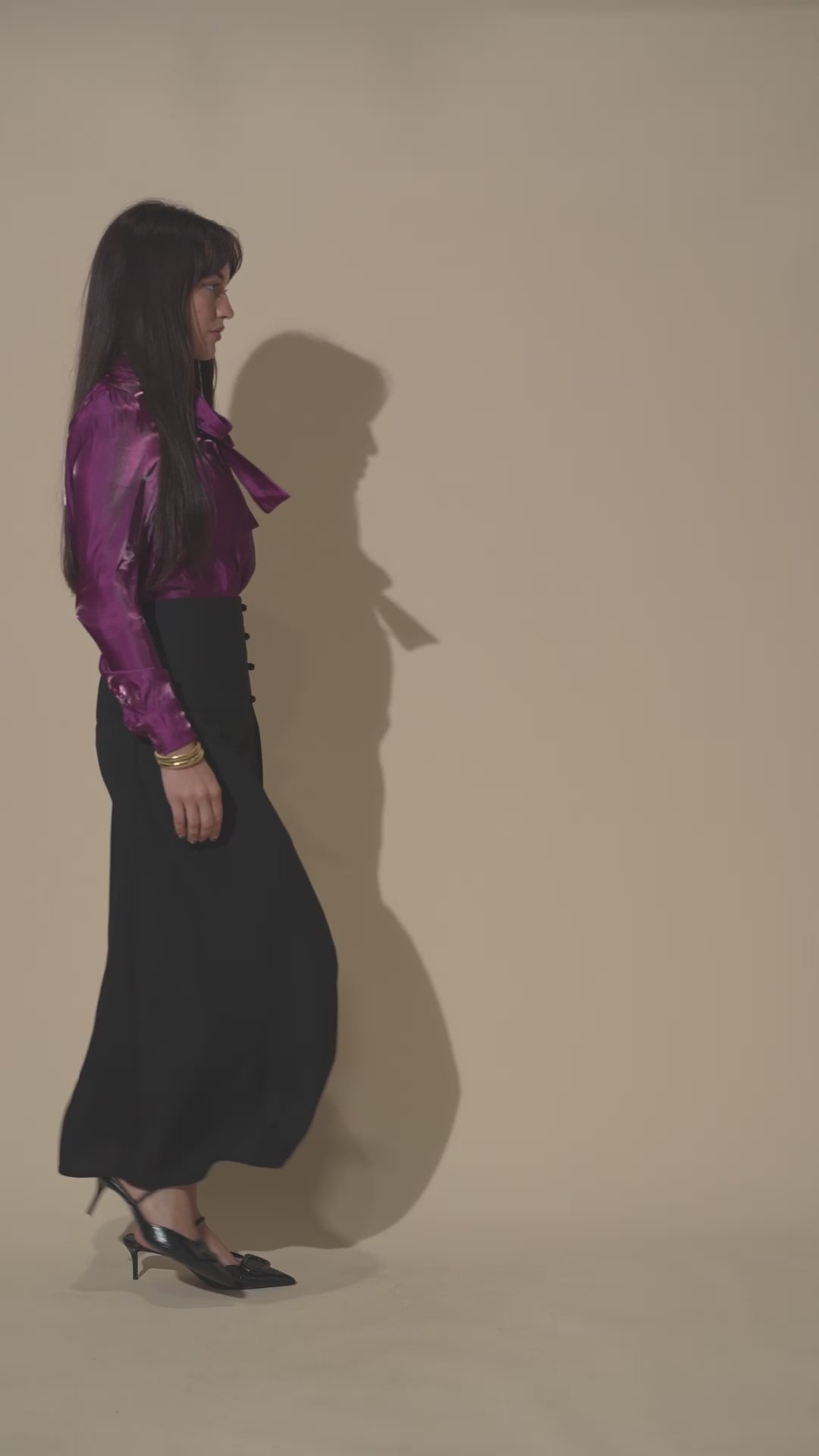 Side Button Yoke Skirt-Black