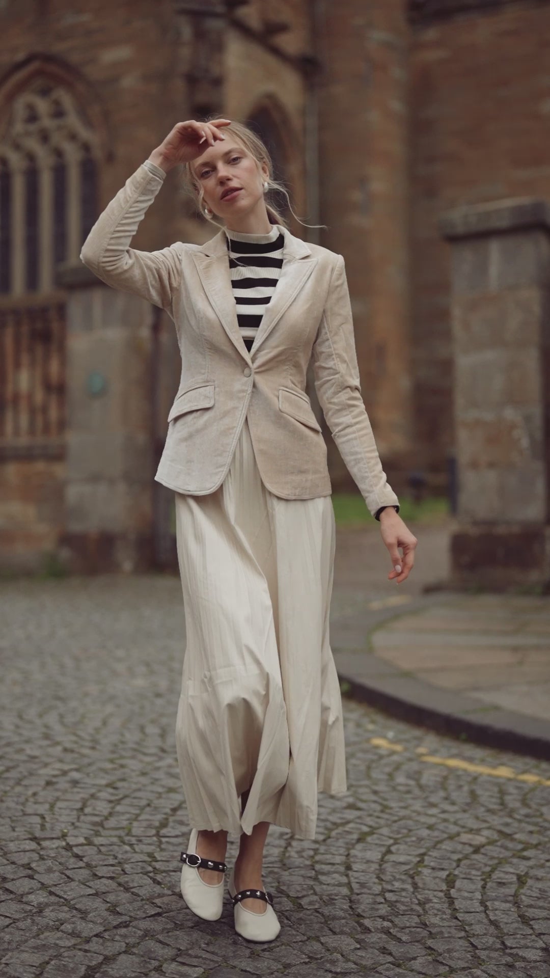Striped Ribbed Turtleneck-Black/Cream