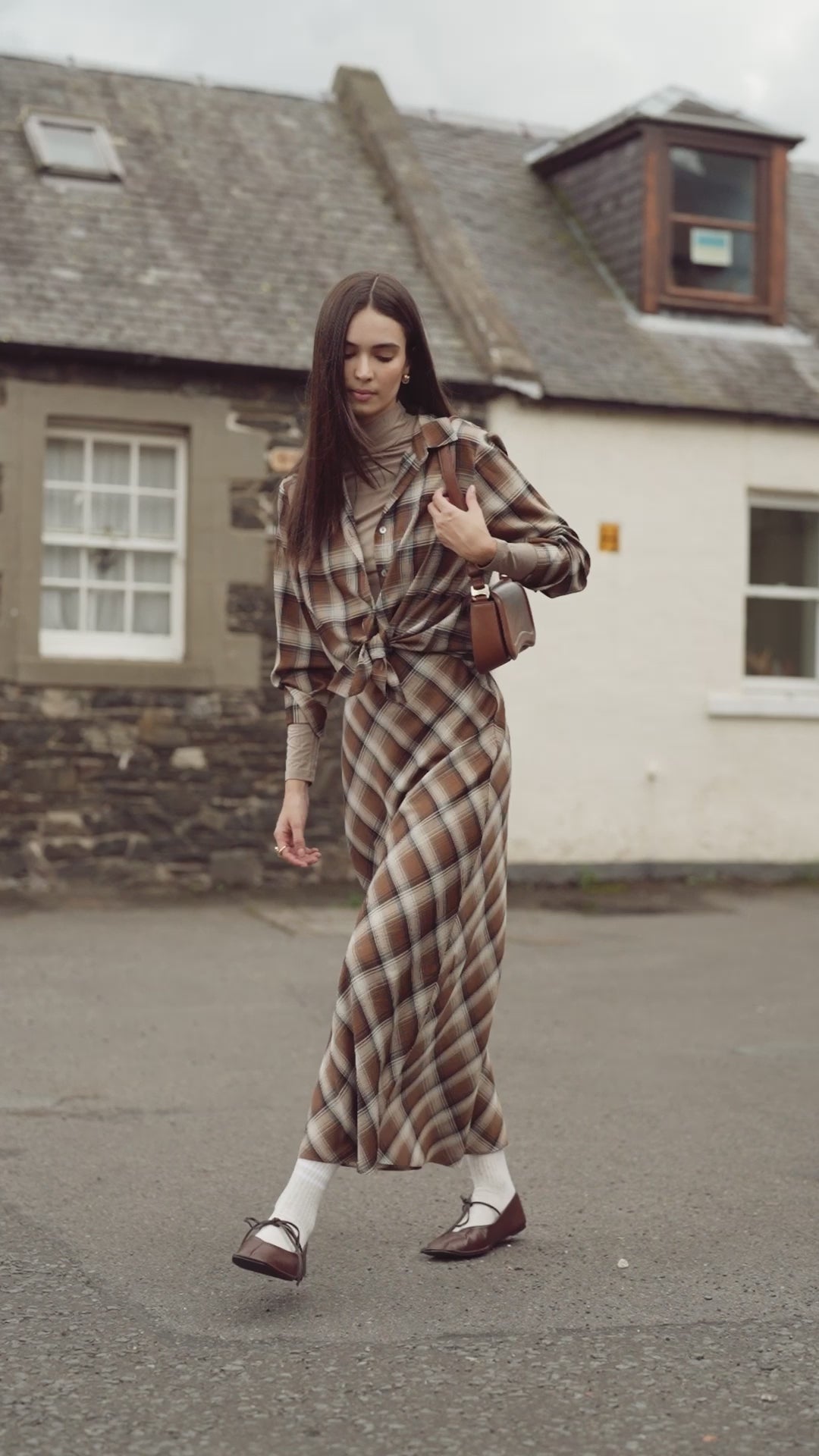 Plaid Slip Skirt-Brown Plaid