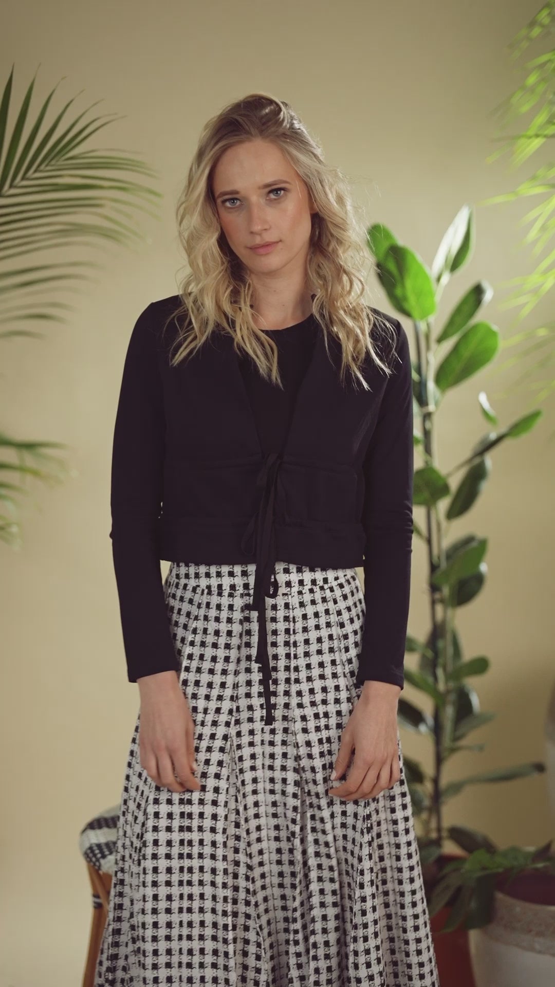 double tie cardigan-black
