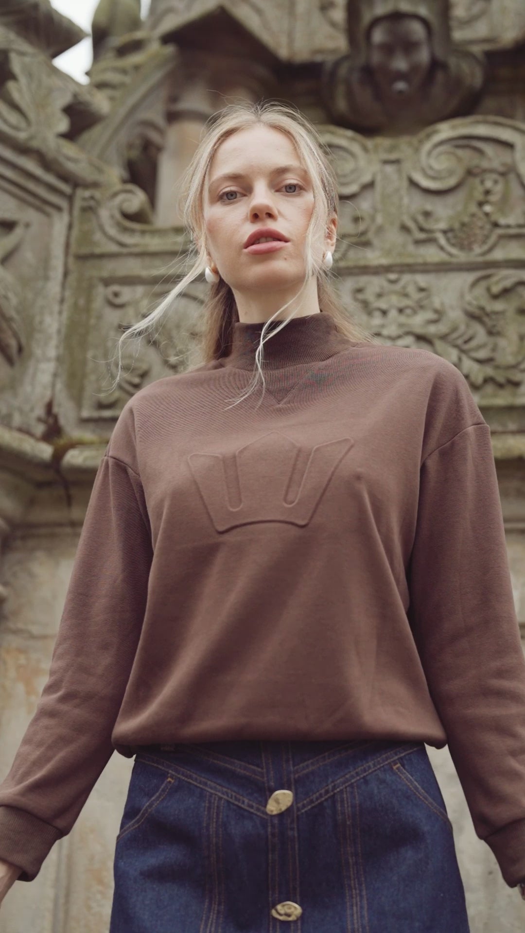 Embossed Crown Sweatshirt-Brown