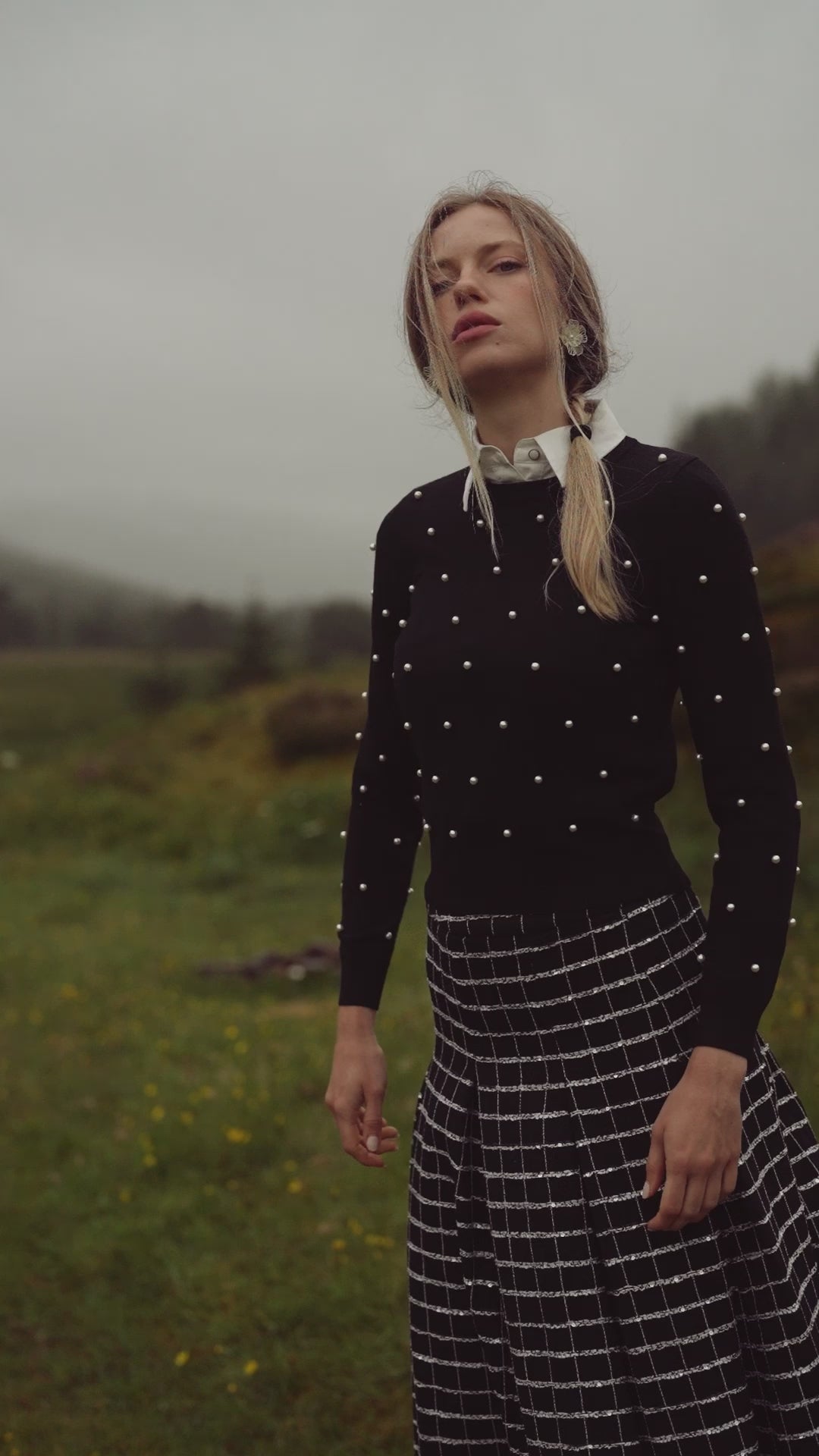 Pearl Embellished Sweater-Black