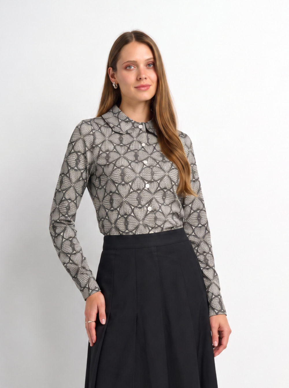 Ruffle Collar Blouse - Heart Design