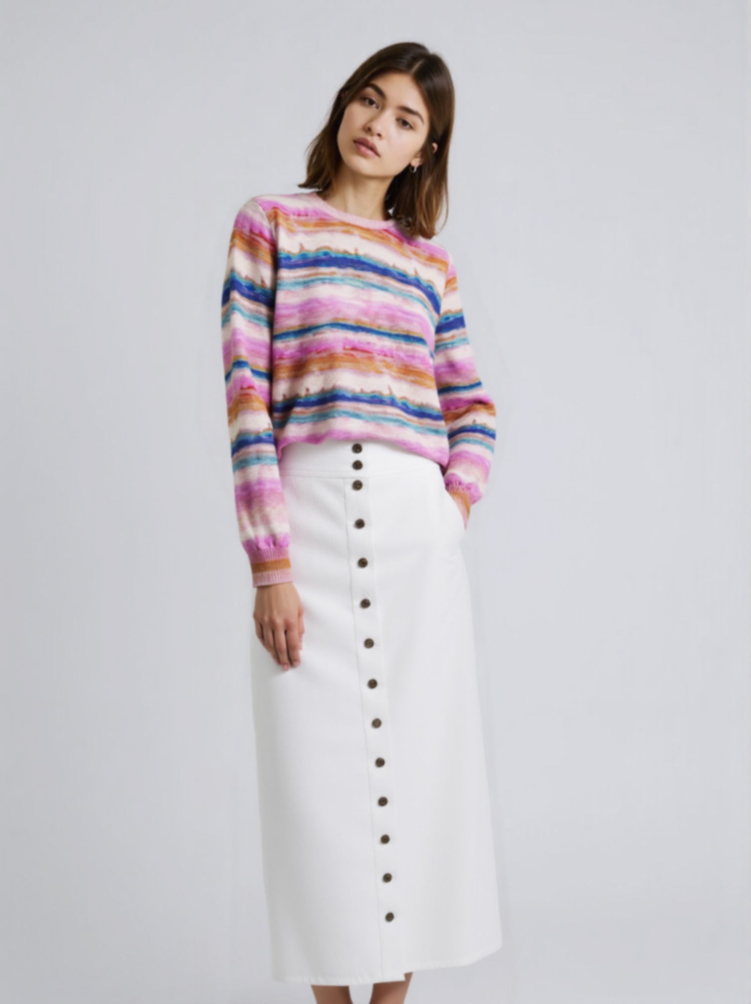 Printed Sweater-Watercolor Stripes