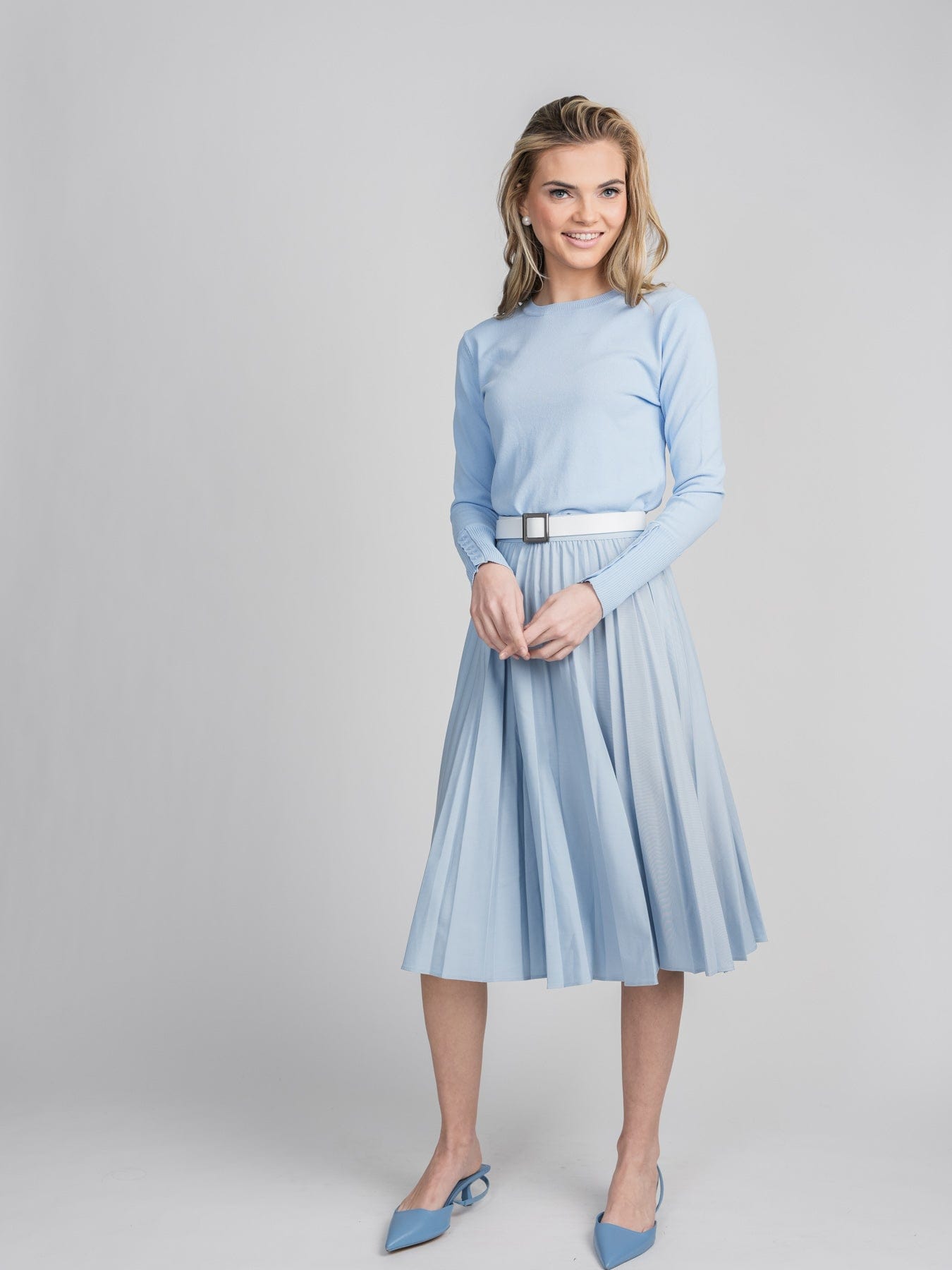 Light blue pleated skirt dress best sale