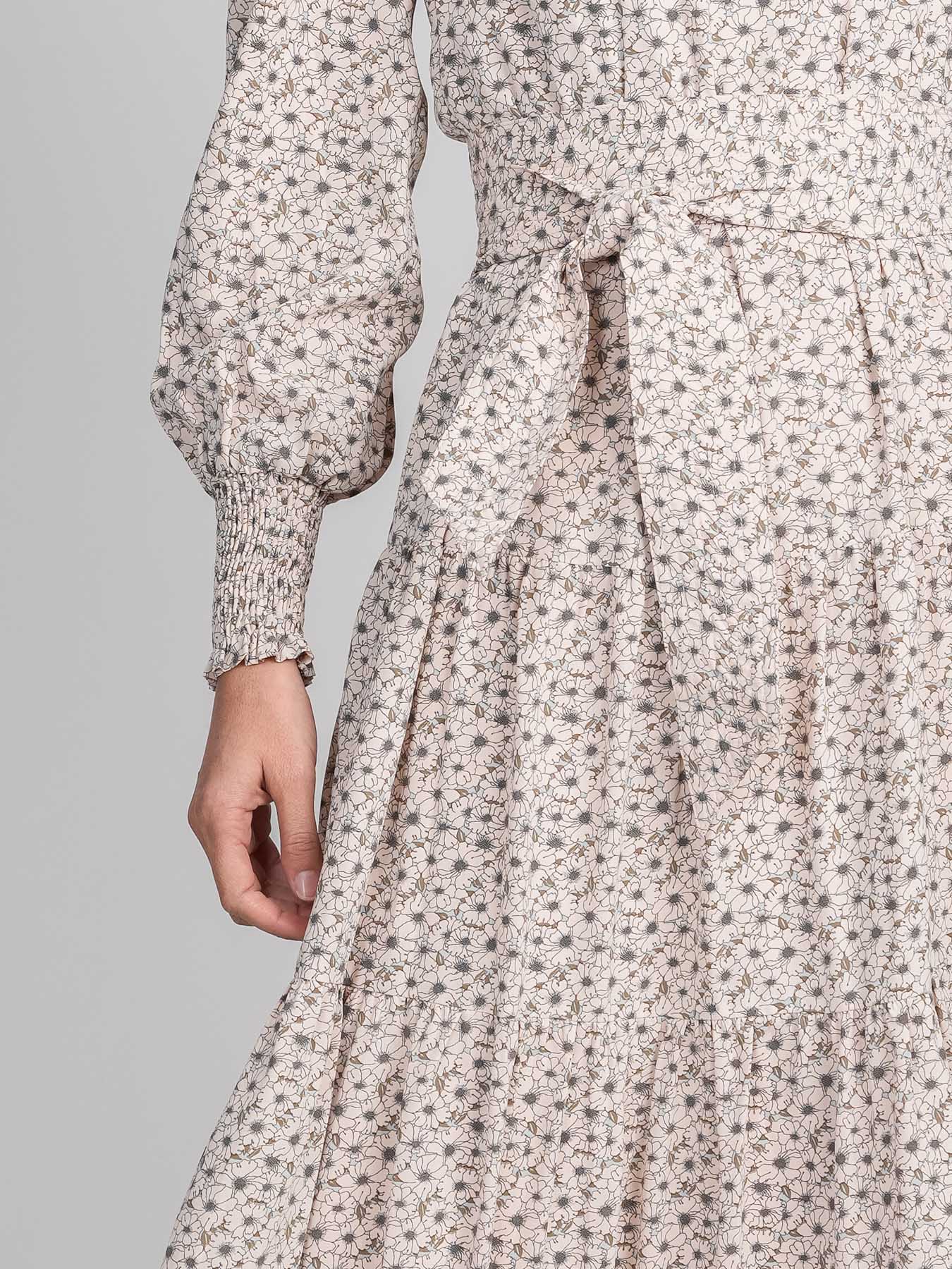 BELTED PEASANT DRESS-FLORAL