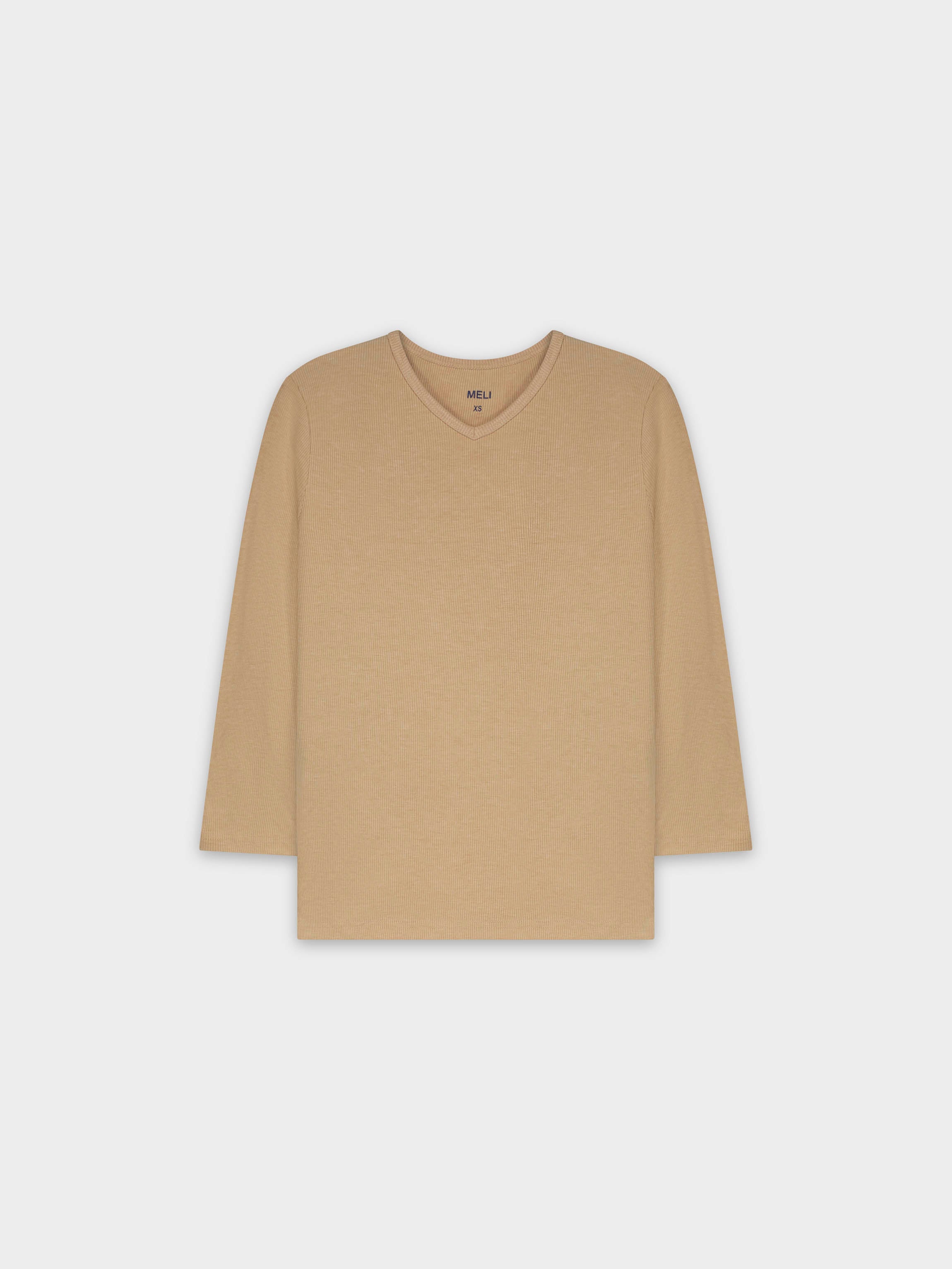 RIBBED HIGH V 3Q-LIGHT TAN