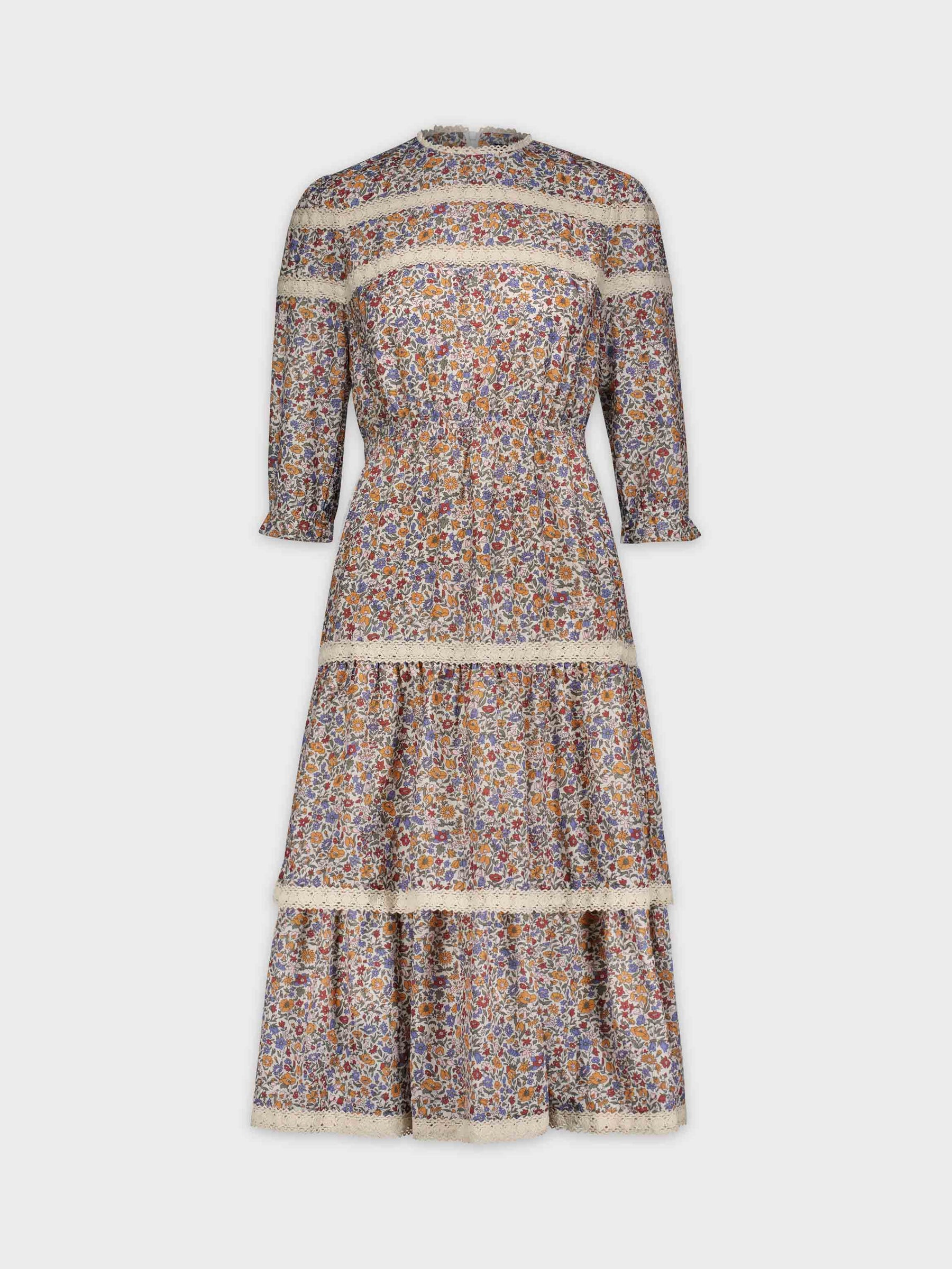 TIERED LACE DRESS-FLORAL