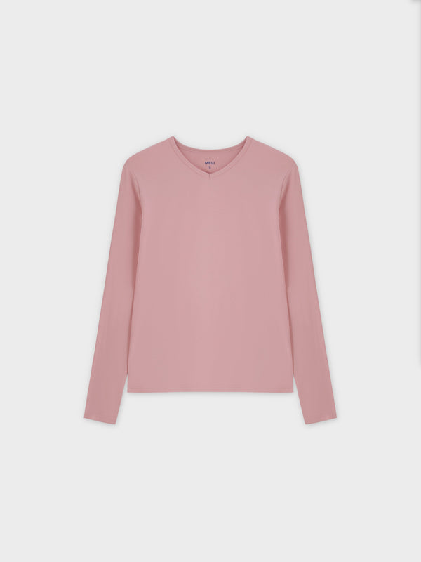 Basic High V Tee LS-Rose