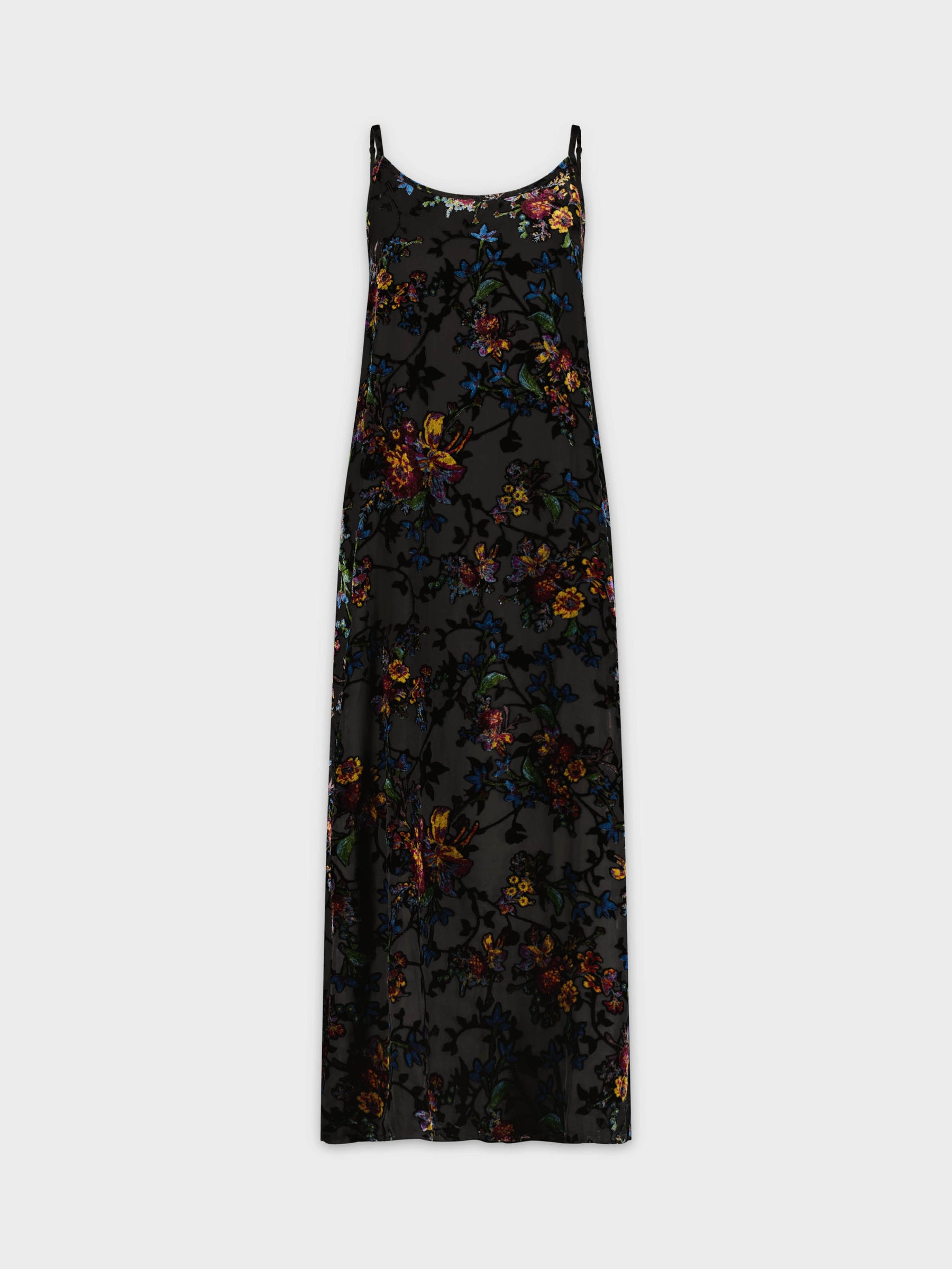 VELVET CREW NECK SLIP DRESS-FLORAL