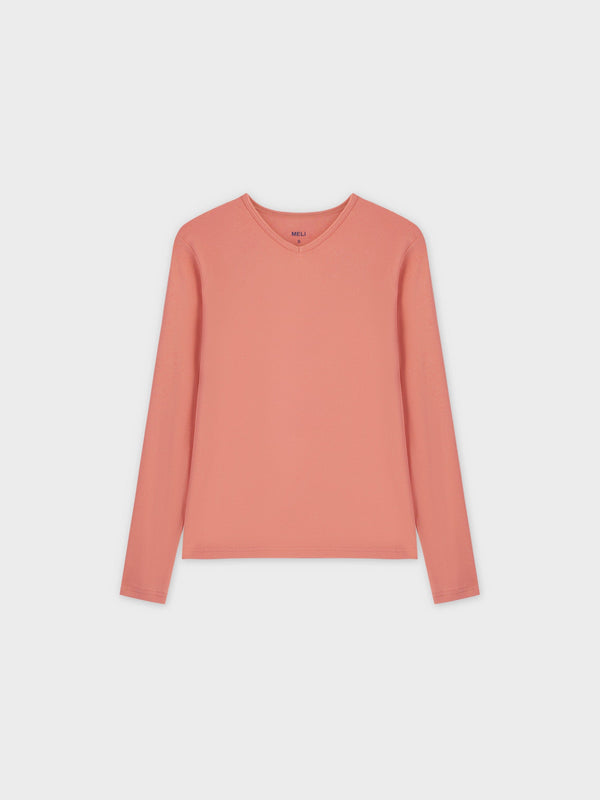 Basic High V Tee LS-Coral