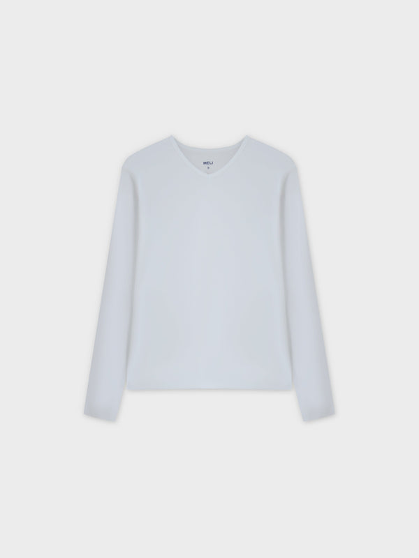 Basic High V Tee Long Sleeve-White