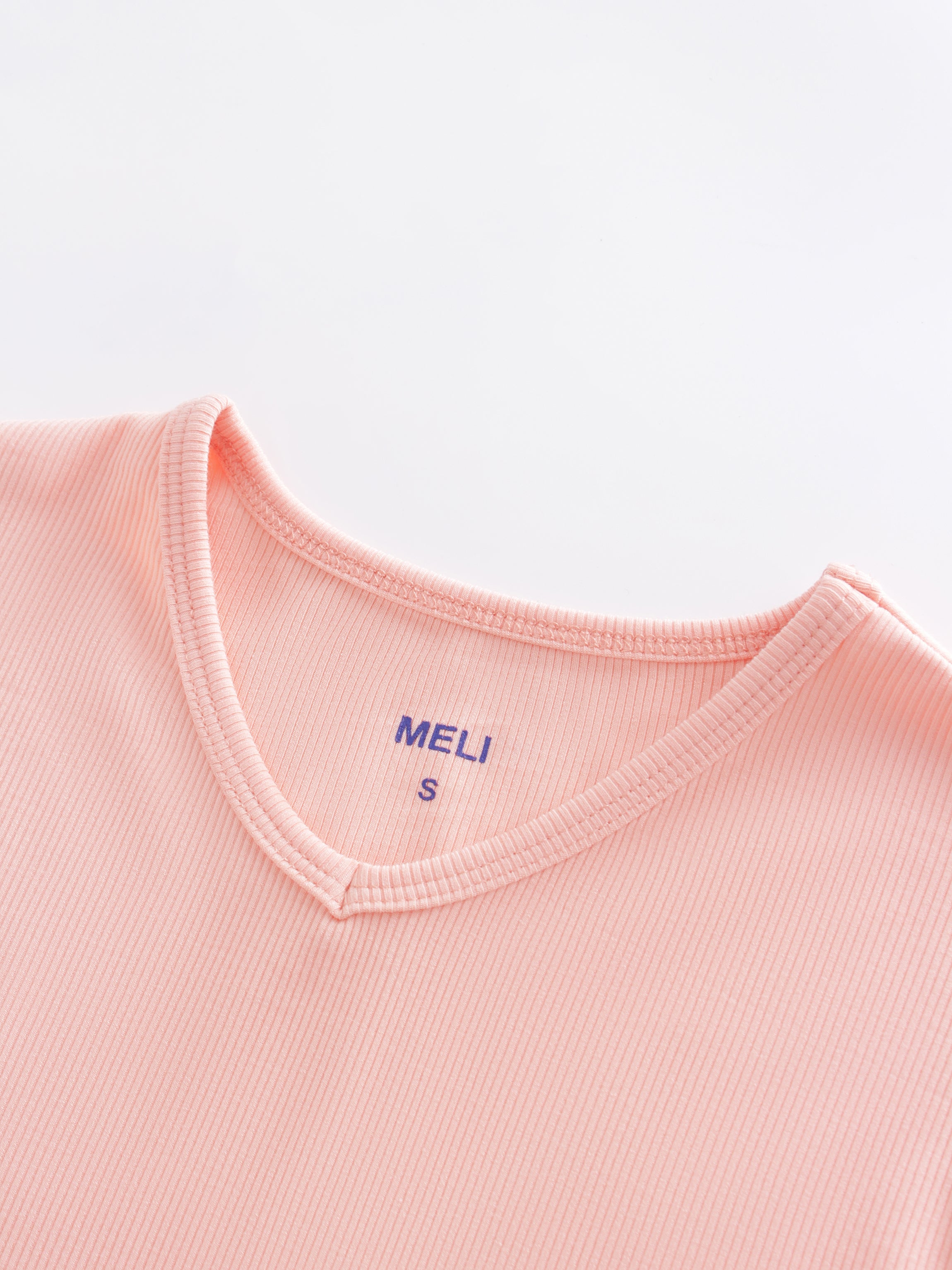 High V Ribbed Tee LS-Peach