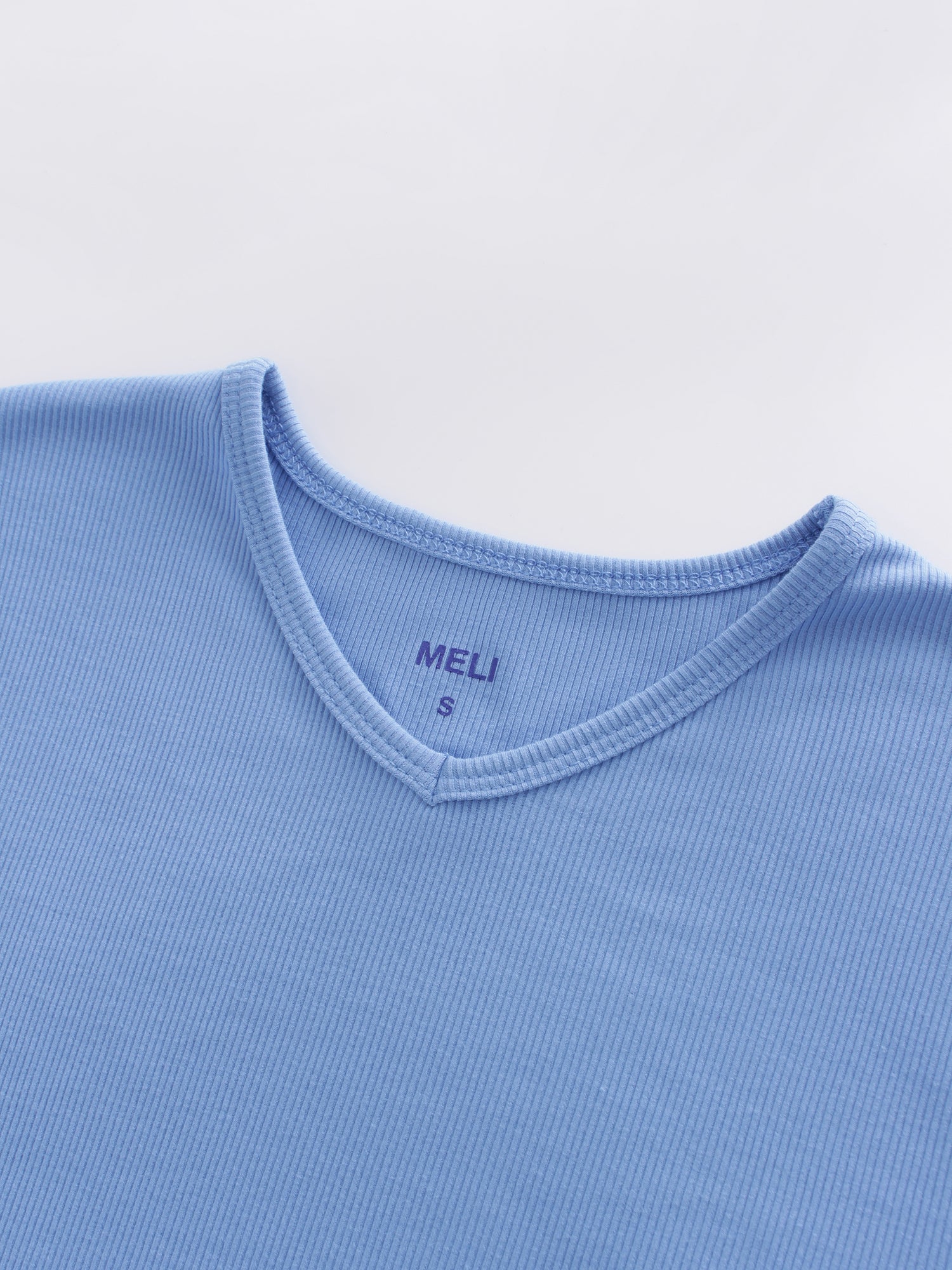 High V Ribbed Tee LS-Ocean Blue