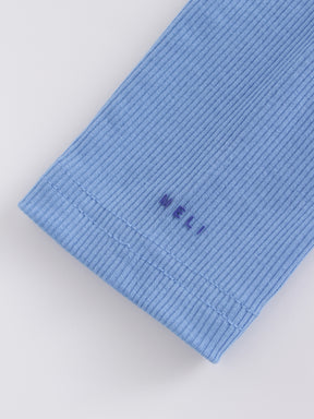 Camiseta acanalada con escote en V alto LS-Azul océano