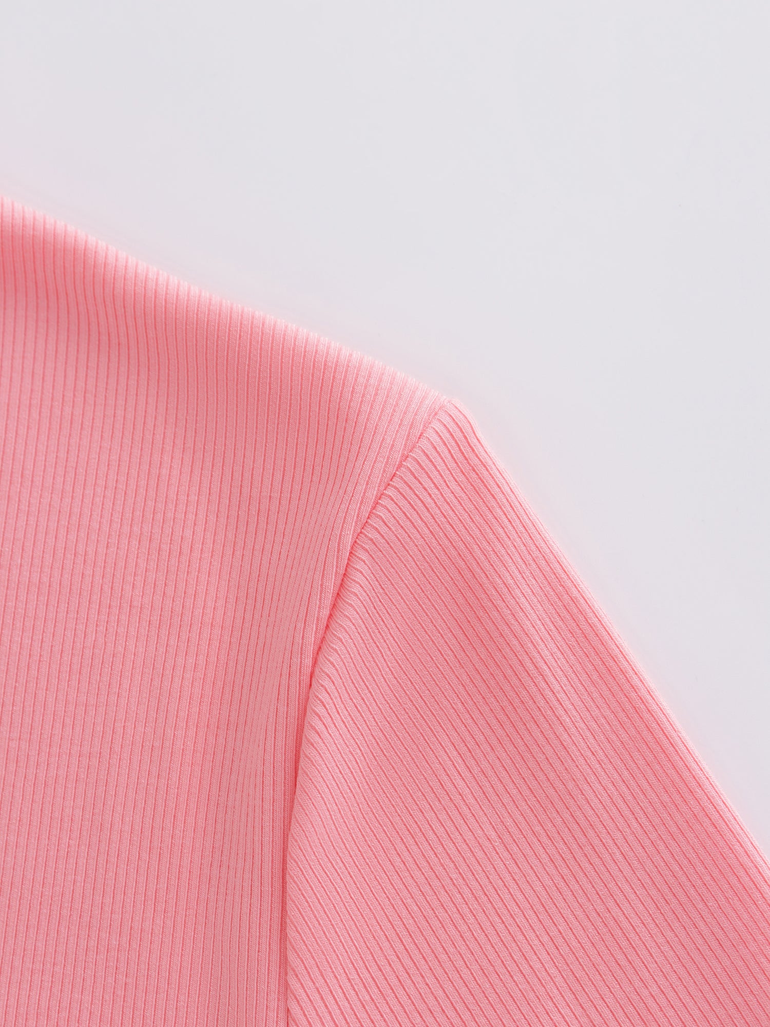 High V Ribbed Tee LS-True Pink