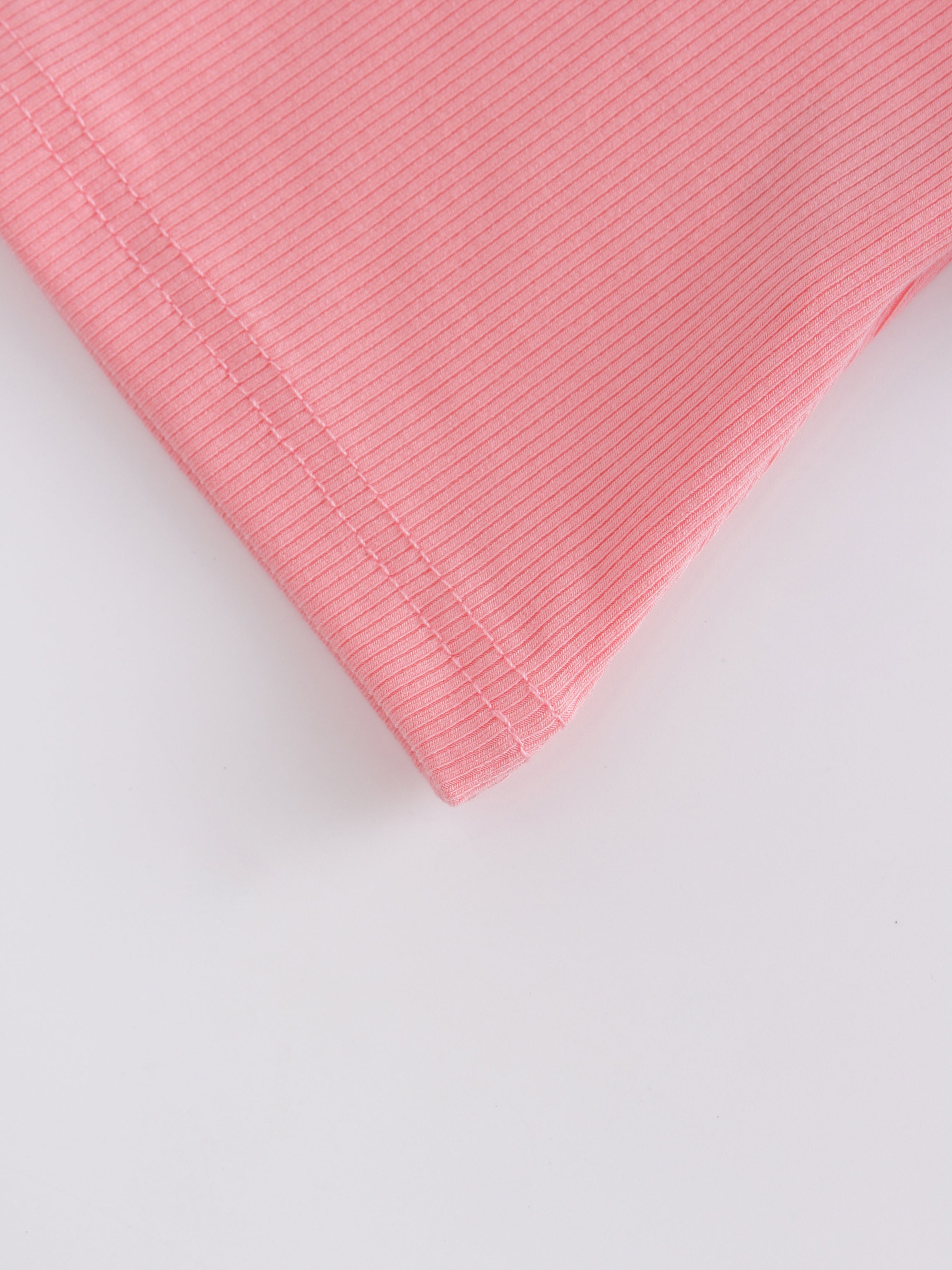 High V Ribbed Tee LS-True Pink