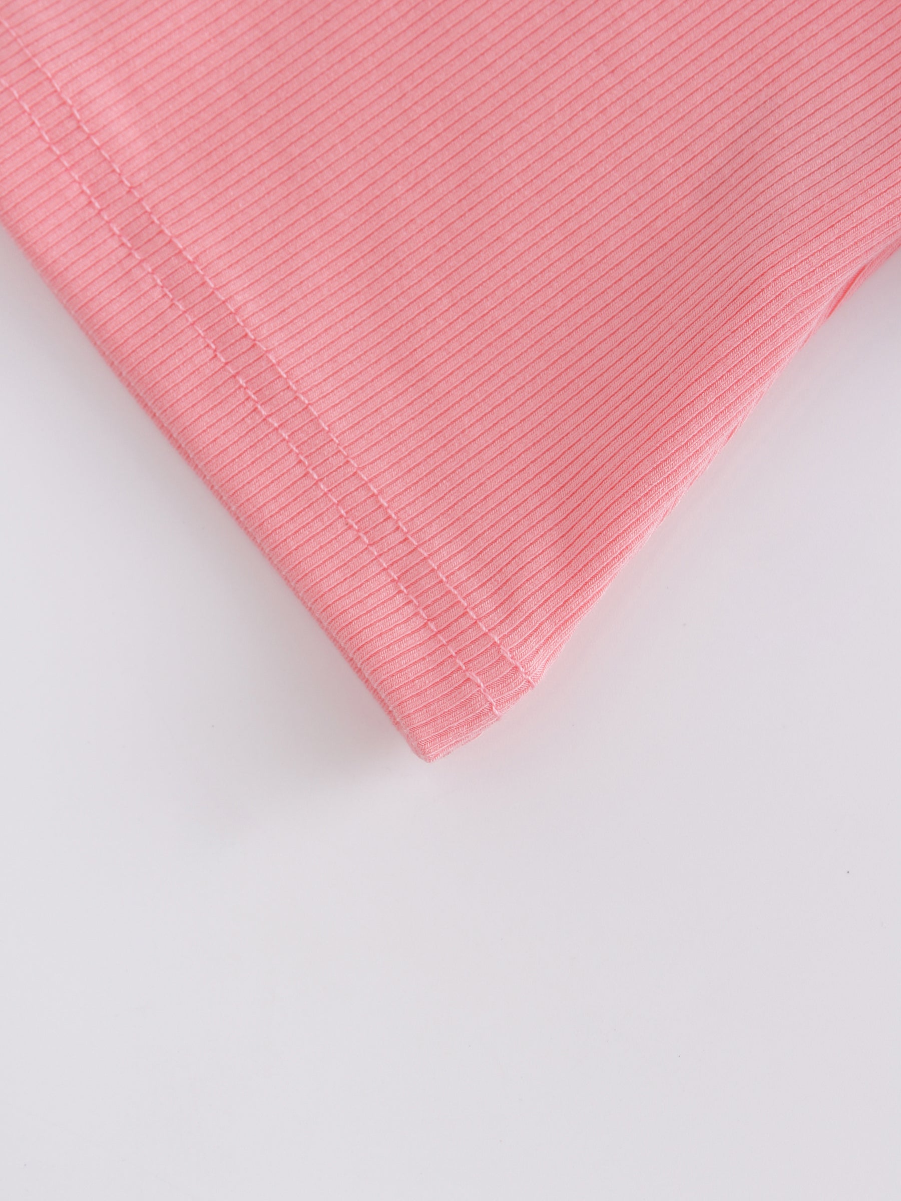 Camiseta acanalada con escote en V alto LS-True Pink