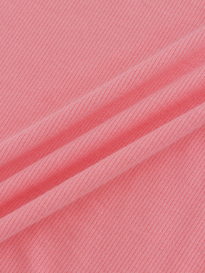 Camiseta acanalada con escote en V alto LS-True Pink
