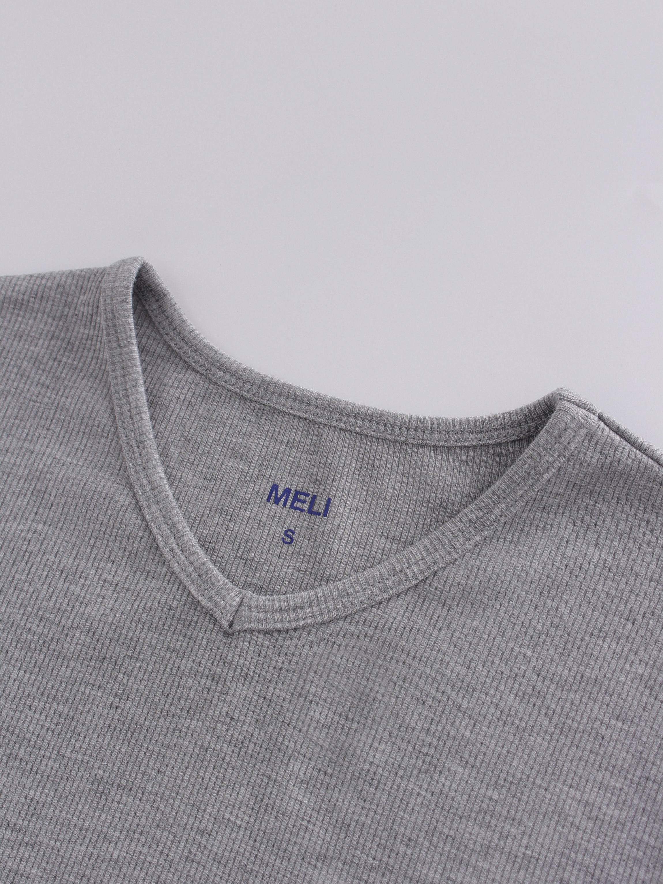 High V Ribbed Tee LS-Heathered Grey